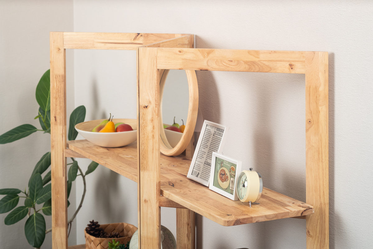 パーテーション風 ジグザグシェルフ 幅135cm ラバーウッド 無垢材 ( ジグザグ シェルフ オープンラック 天然木 NATURAL SIGNATURE 木製 シンプル 飾り棚 ラック 棚 間仕切り )