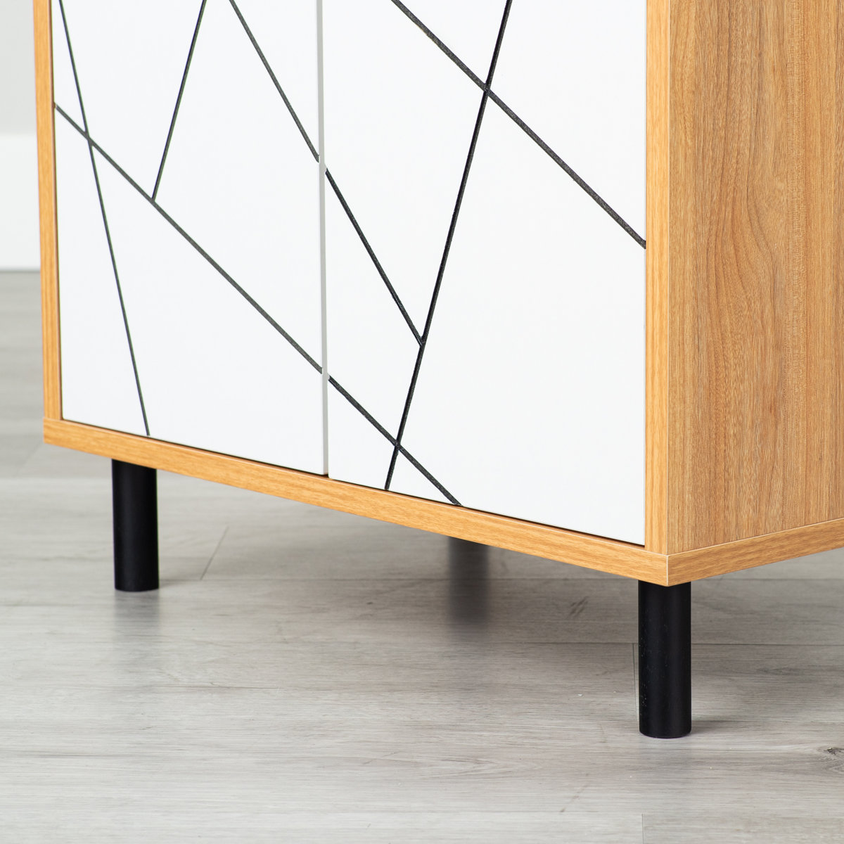 キャビネット 幅59cm 幾何学模様 ( カトレア 棚 ラック リビング収納 可動棚 お掃除ロボット対応 飾り棚 家具 幾何学柄 モノトーン ナチュラル ホワイト 配線穴 ) 【ナチュラル】 ナチュラル