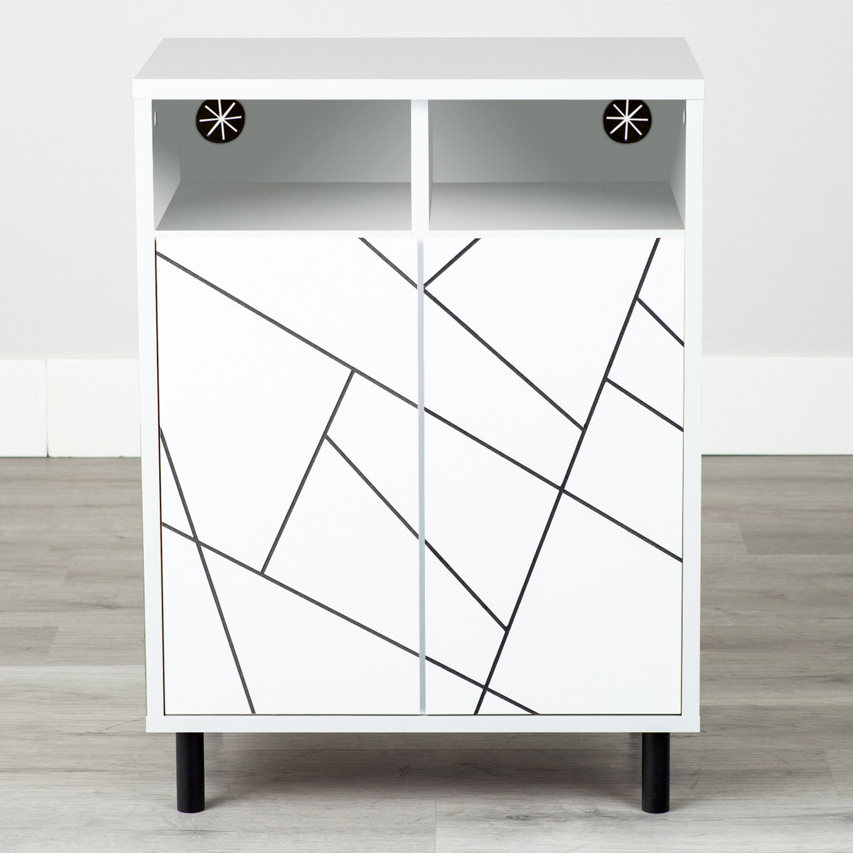 キャビネット 幅59cm 幾何学模様 ( カトレア 棚 ラック リビング収納 可動棚 お掃除ロボット対応 飾り棚 家具 幾何学柄 モノトーン ナチュラル ホワイト 配線穴 ) 【ナチュラル】 ナチュラル