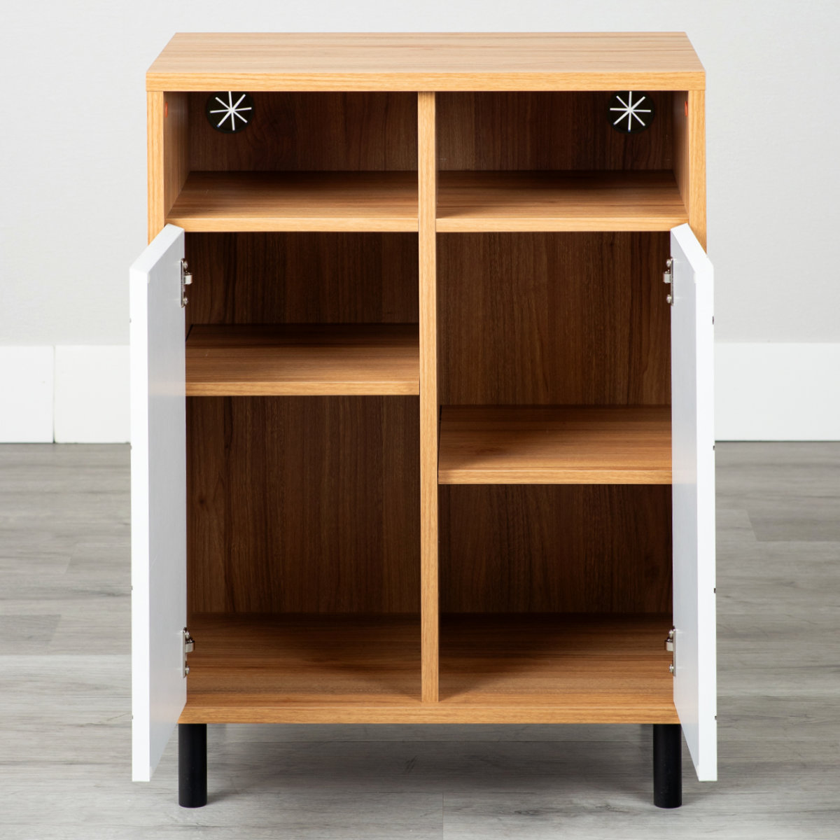 キャビネット 幅59cm 幾何学模様 ( カトレア 棚 ラック リビング収納 可動棚 お掃除ロボット対応 飾り棚 家具 幾何学柄 モノトーン ナチュラル ホワイト 配線穴 ) 【ナチュラル】 ナチュラル