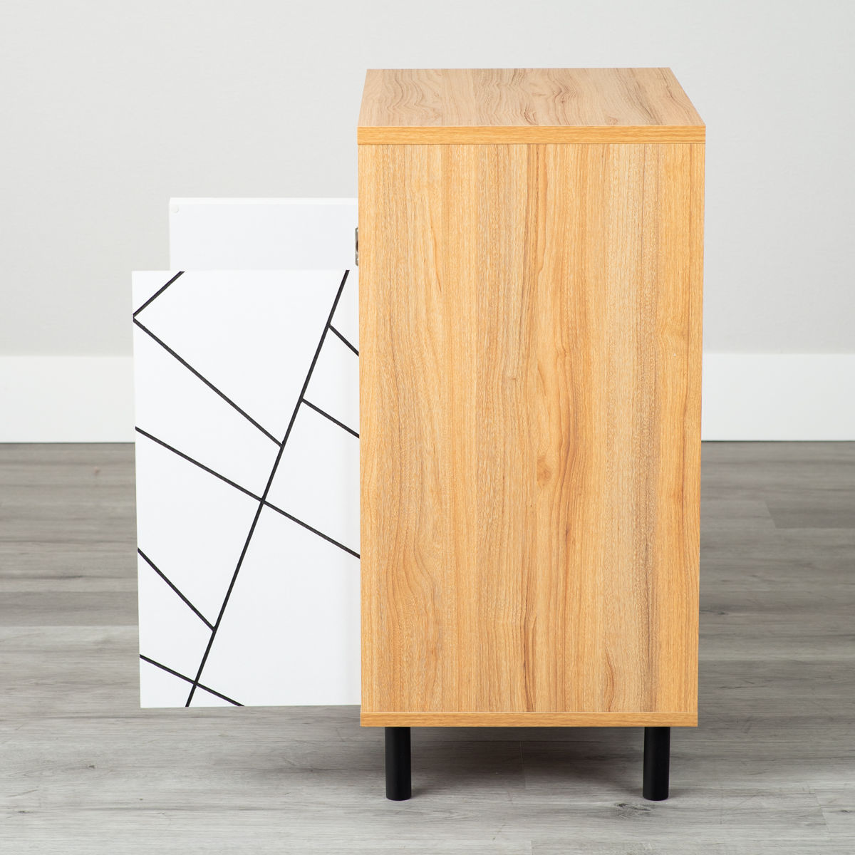 キャビネット 幅59cm 幾何学模様 ( カトレア 棚 ラック リビング収納 可動棚 お掃除ロボット対応 飾り棚 家具 幾何学柄 モノトーン ナチュラル ホワイト 配線穴 ) 【ナチュラル】 ナチュラル