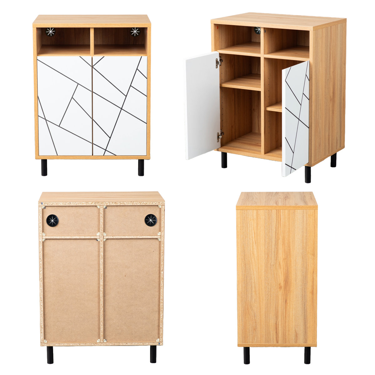 キャビネット 幅59cm 幾何学模様 ( カトレア 棚 ラック リビング収納 可動棚 お掃除ロボット対応 飾り棚 家具 幾何学柄 モノトーン ナチュラル ホワイト 配線穴 ) 【ナチュラル】 ナチュラル