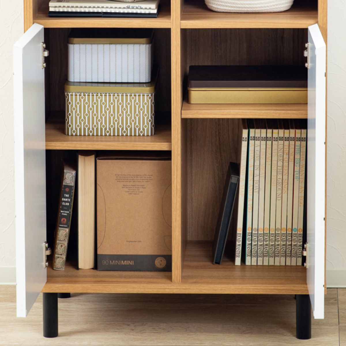 キャビネット 幅59cm 幾何学模様 ( カトレア 棚 ラック リビング収納 可動棚 お掃除ロボット対応 飾り棚 家具 幾何学柄 モノトーン ナチュラル ホワイト 配線穴 ) 【ナチュラル】 ナチュラル