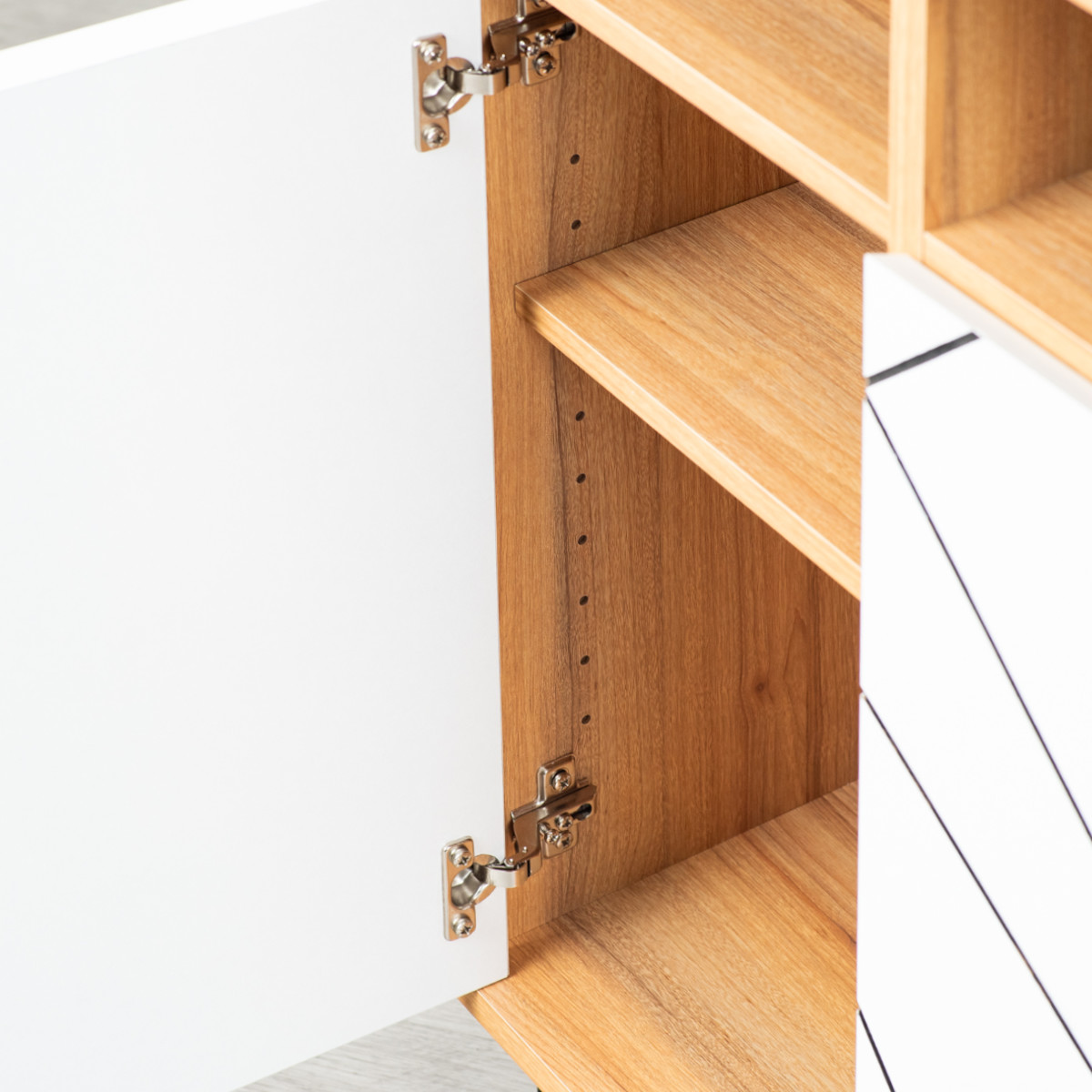 キャビネット 幅59cm 幾何学模様 ( カトレア 棚 ラック リビング収納 可動棚 お掃除ロボット対応 飾り棚 家具 幾何学柄 モノトーン ナチュラル ホワイト 配線穴 ) 【ナチュラル】 ナチュラル