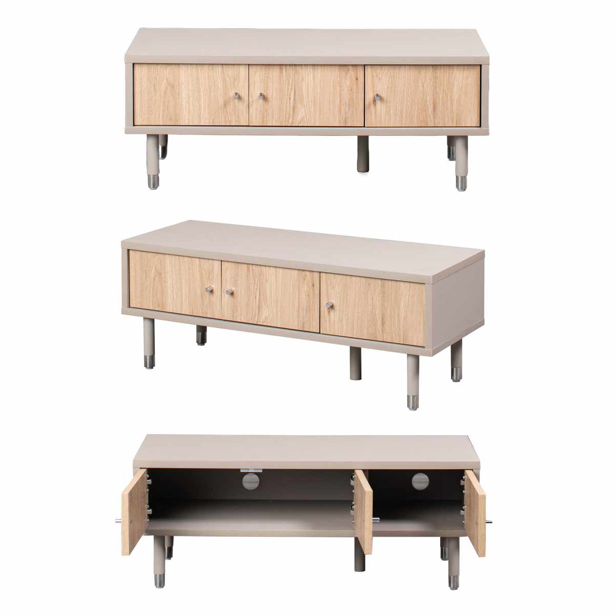 テレビ台 幅91cm 32インチ対応 ツートンカラー シルバー脚 ( 32型対応 TV台 テレビボード AVラック 収納 リビング収納 ラック 棚 飾り棚 家具 グレージュ ナチュラル ツートン 配線穴 )