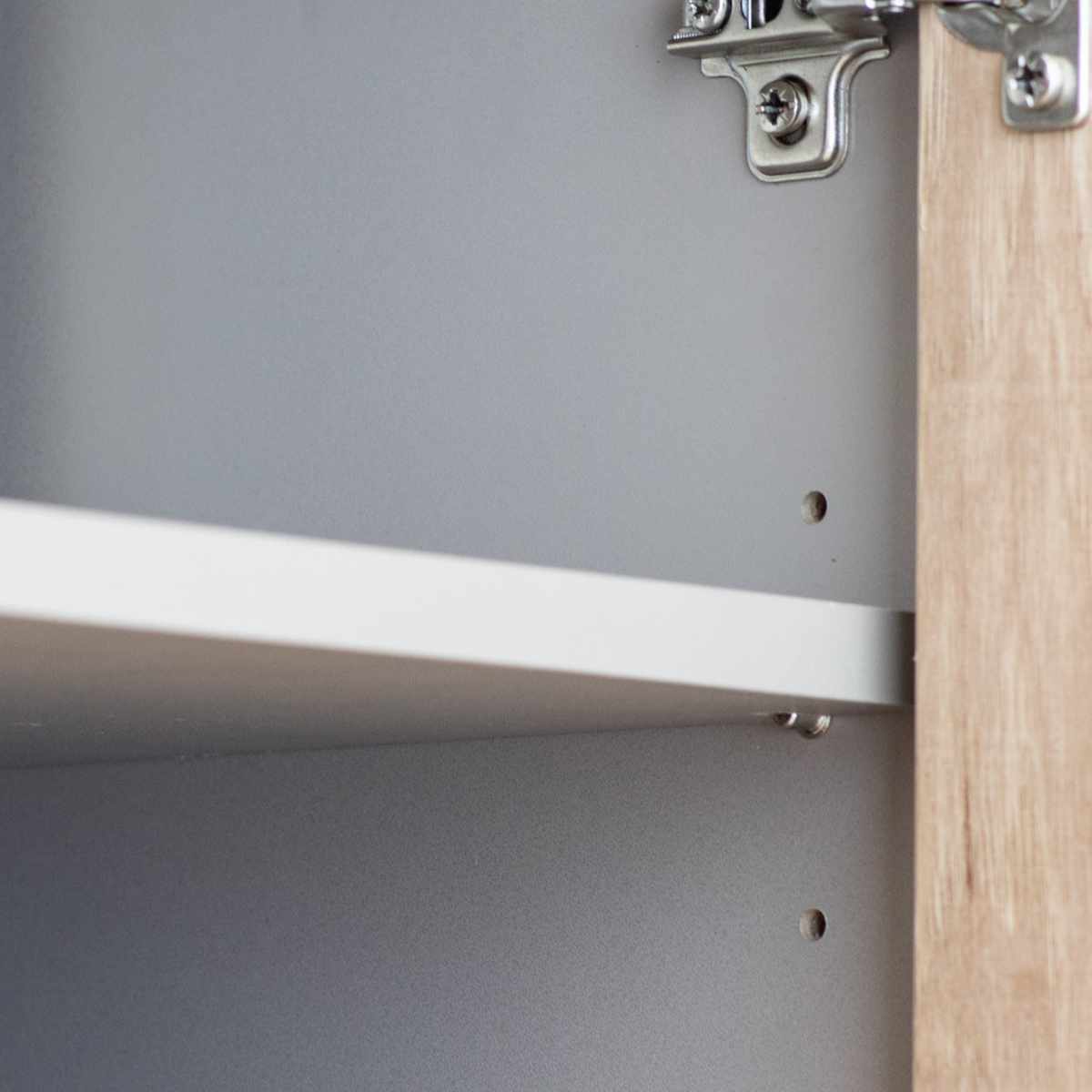 キャビネット 幅90cm ツートンカラー シルバー脚 ( 棚 ラック 扉 リビング収納 可動棚 飾り棚 家具 グレージュ ナチュラル ツートン 配線穴 )