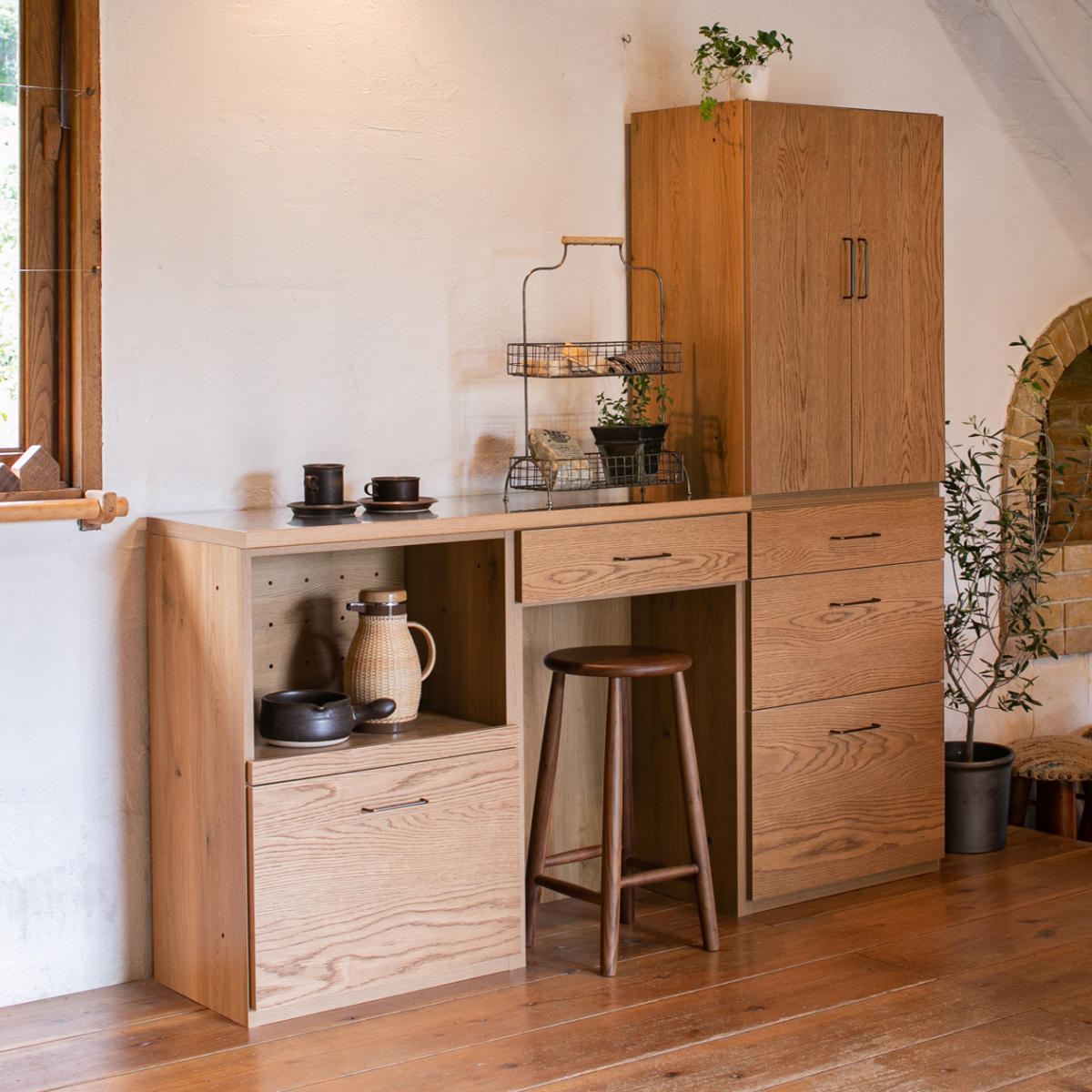 スライド棚深引出し 本体 組合せキッチン収納 幅60cm ワイズシリーズ 日本製 ( wise スライド棚 組み合わせ キッチン収納 完成品 オーク前板 引き出し 収納 棚 家電収納 作業台 家具 コンセント付 モイス付 )