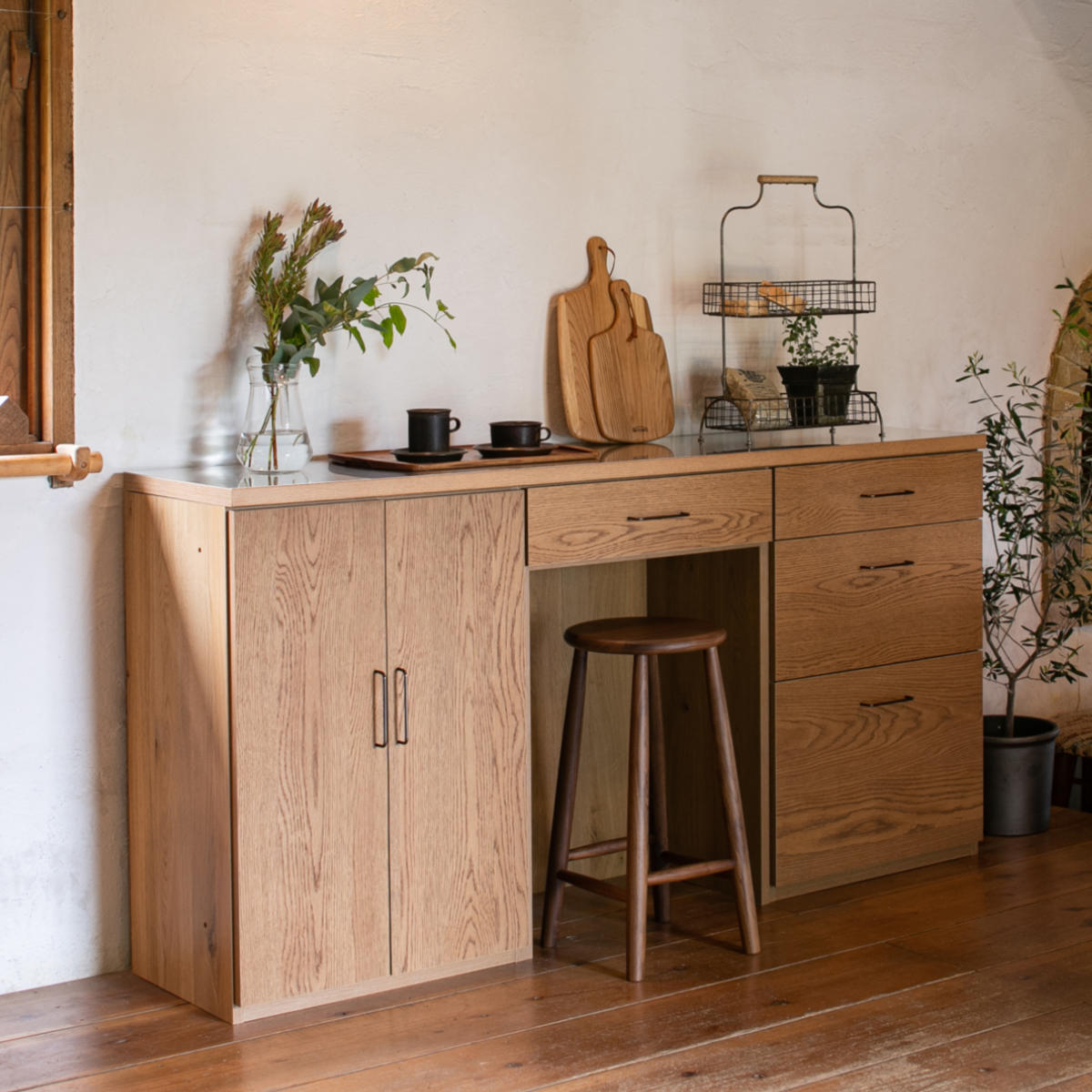 3段チェスト 本体 組合せキッチン収納 幅60cm ワイズシリーズ 日本製 ( wise 3段 チェスト 組み合わせ キッチン収納 完成品 オーク前板 引き出し 収納 棚 作業台 家具 3杯 スライドレール )