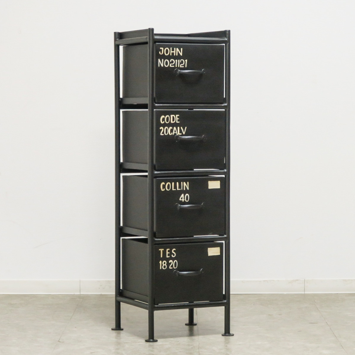 スチール スリムチェスト 幅30cm 引出し4杯 インダストリアル 完成品 ( チェスト スリム 引き出し 4杯 棚 ラック 飾り棚 省スペース ブラック グレー ベージュ ) 【ブラック】 ブラック