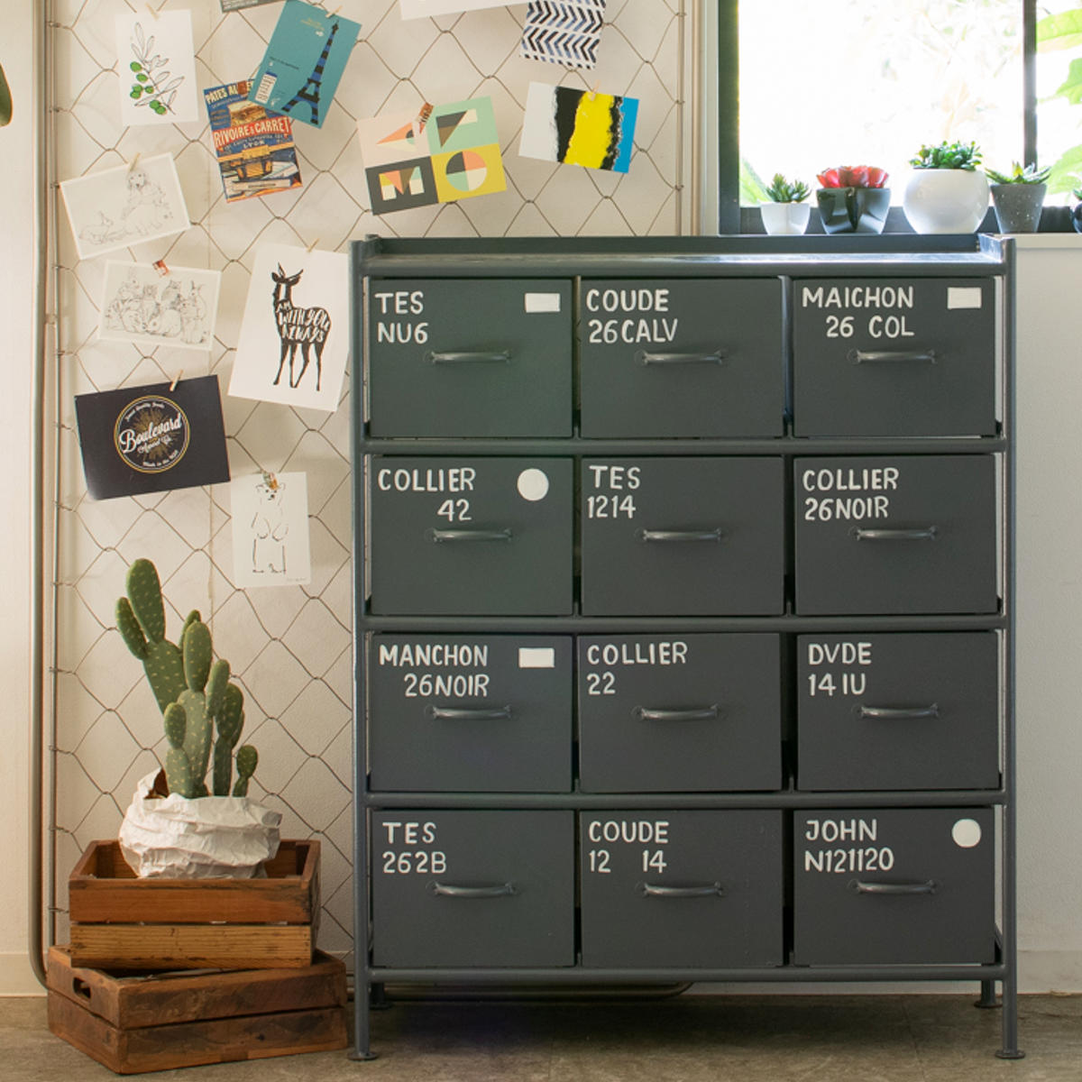 スチールチェスト 縦型 幅85cm 引出し12杯 インダストリアル 完成品 ( チェスト スチール 引き出し 12杯 縦 棚 ラック 飾り棚 ブラック グレー ベージュ ) 【ブラック】 ブラック