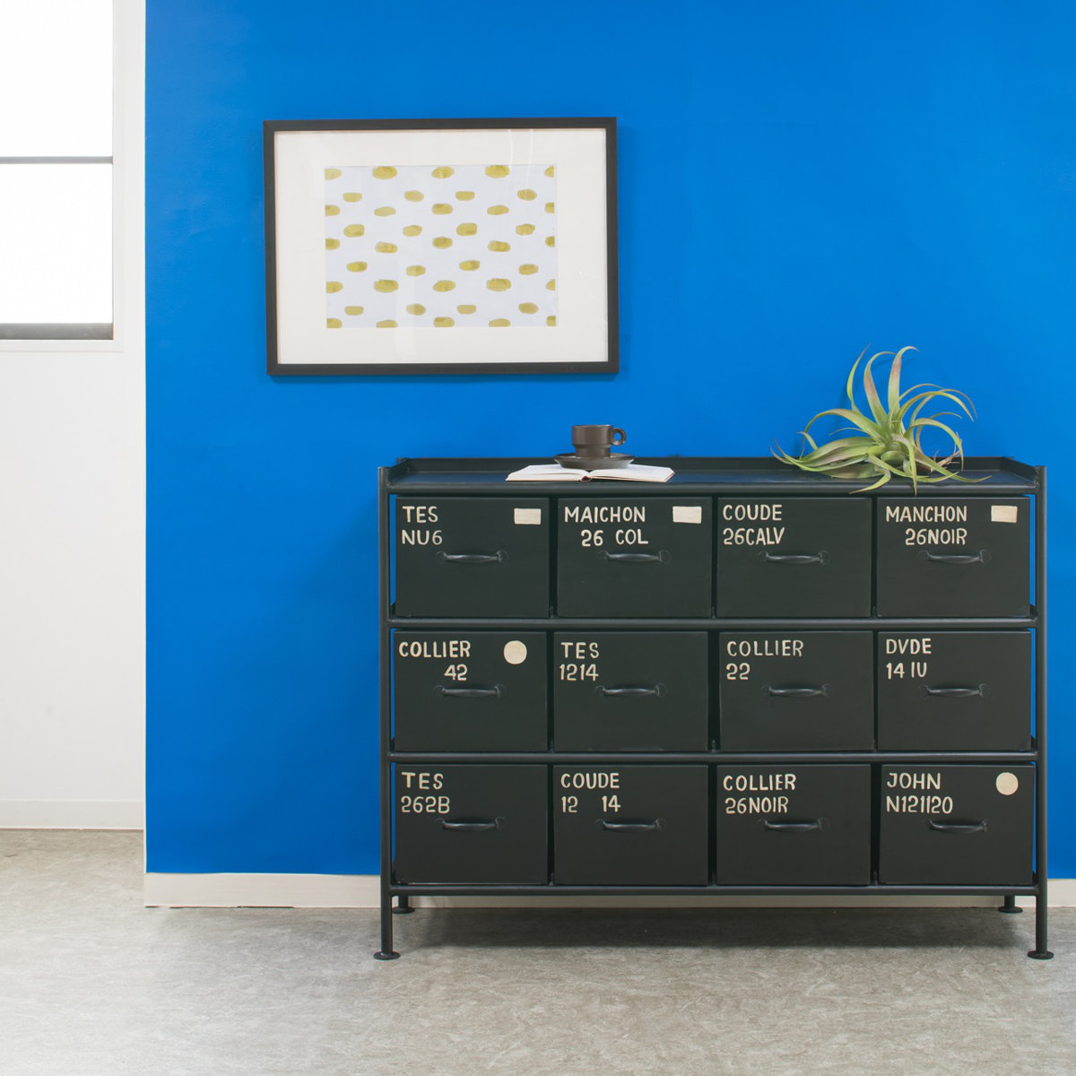 スチールチェスト 横型 幅111cm 引出し12杯 インダストリアル 完成品 ( チェスト スチール 引き出し 12杯 横 棚 ラック 飾り棚 ブラック グレー ベージュ ) 【ベージュ】 ベージュ