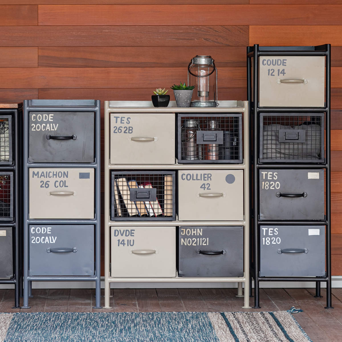 スチールチェスト 横型 幅111cm 引出し12杯 インダストリアル 完成品 ( チェスト スチール 引き出し 12杯 横 棚 ラック 飾り棚 ブラック グレー ベージュ ) 【ベージュ】 ベージュ