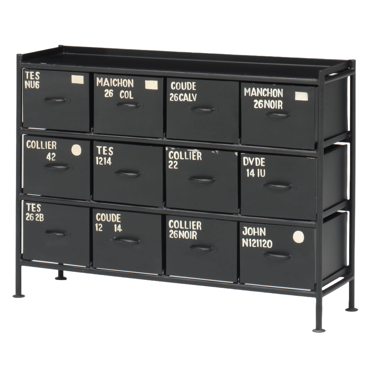 スチールチェスト 横型 幅111cm 引出し12杯 インダストリアル 完成品 ( チェスト スチール 引き出し 12杯 横 棚 ラック 飾り棚 ブラック グレー ベージュ ) 【ベージュ】 ベージュ