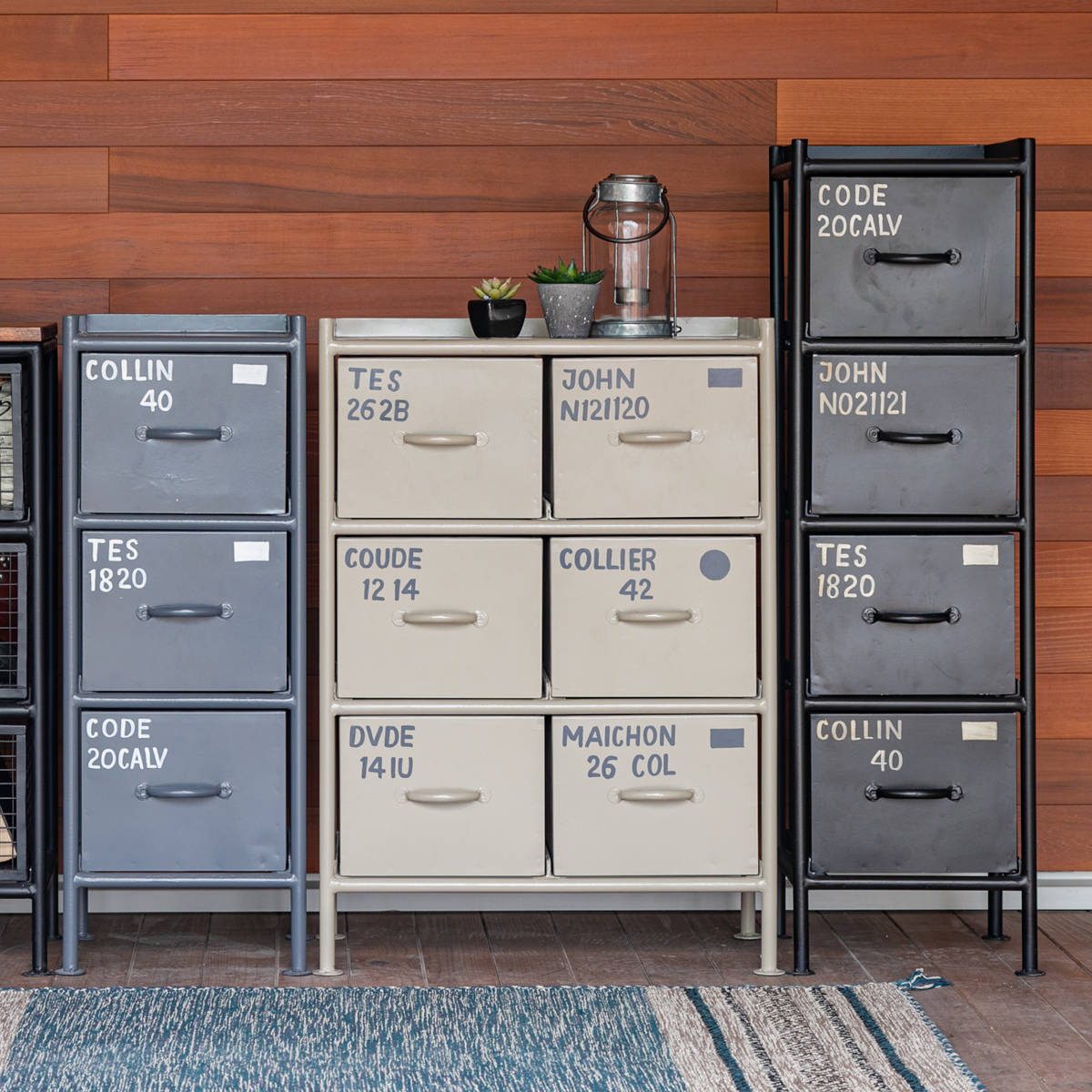 スチールチェスト 幅57cm 引出し6杯 インダストリアル 完成品 ( チェスト スチール 引き出し 6杯 棚 ラック 飾り棚 ブラック グレー ベージュ ) 【ベージュ】 ベージュ