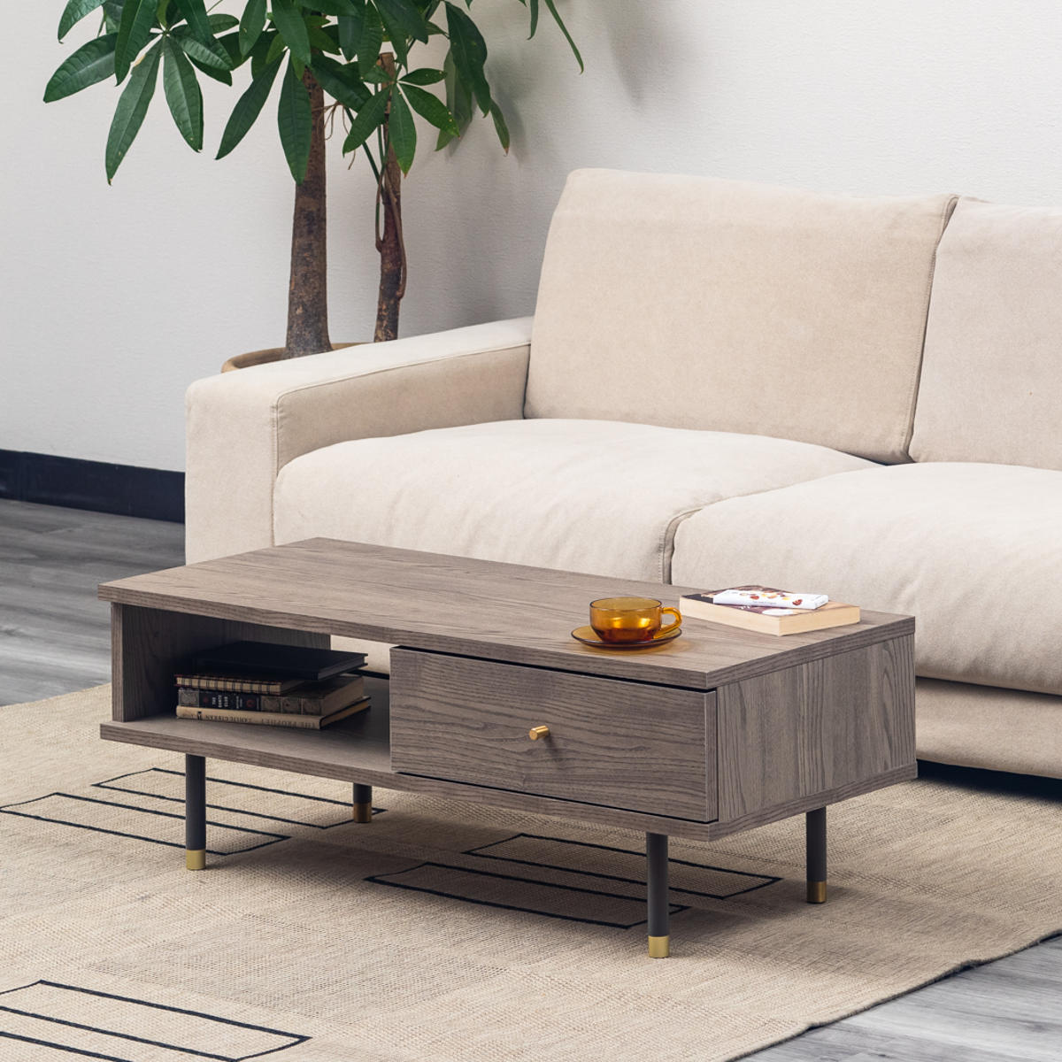 センターテーブル 幅100cm リビングテーブル 収納棚付 パレ ( テーブル ローテーブル リビング 収納 引き出し 棚 日本製 机 つくえ ドレッサー ロータイプ おしゃれ 化粧台 )