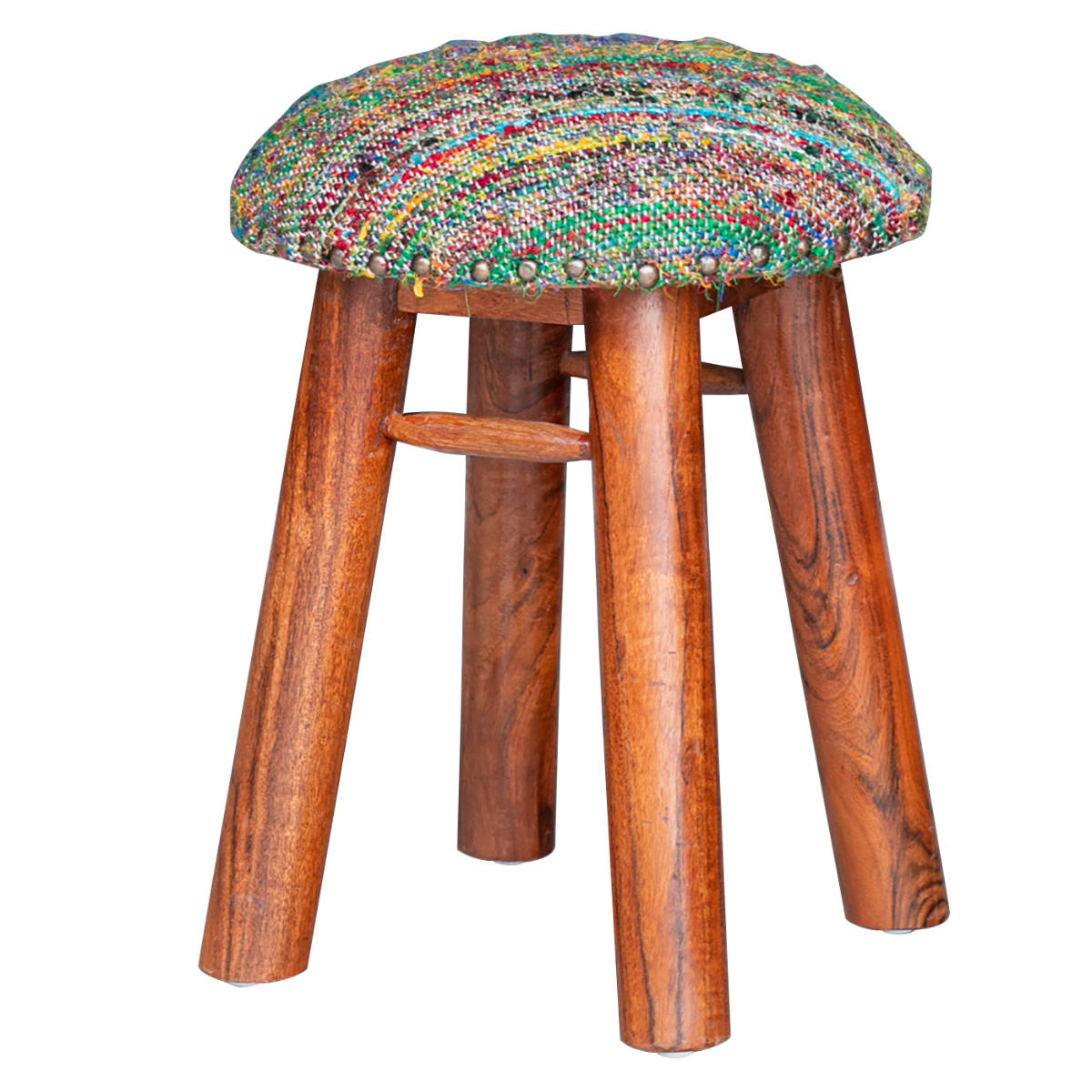 スツール 高さ45cm 座面丸型 木製スツール アルメニア ( チェア チェアー イス 椅子 いす 腰掛け 丸椅子 木製 天然木 丸 デザインスツール 玄関 リビング サブチェア ファブリック 鋲 キッチン おしゃれ ) 【ベージュ】 ベージュ