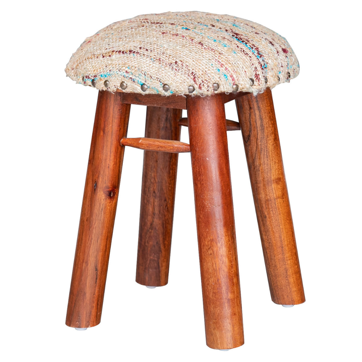 スツール 高さ45cm 座面丸型 木製スツール アルメニア ( チェア チェアー イス 椅子 いす 腰掛け 丸椅子 木製 天然木 丸 デザインスツール 玄関 リビング サブチェア ファブリック 鋲 キッチン おしゃれ ) 【ベージュ】 ベージュ