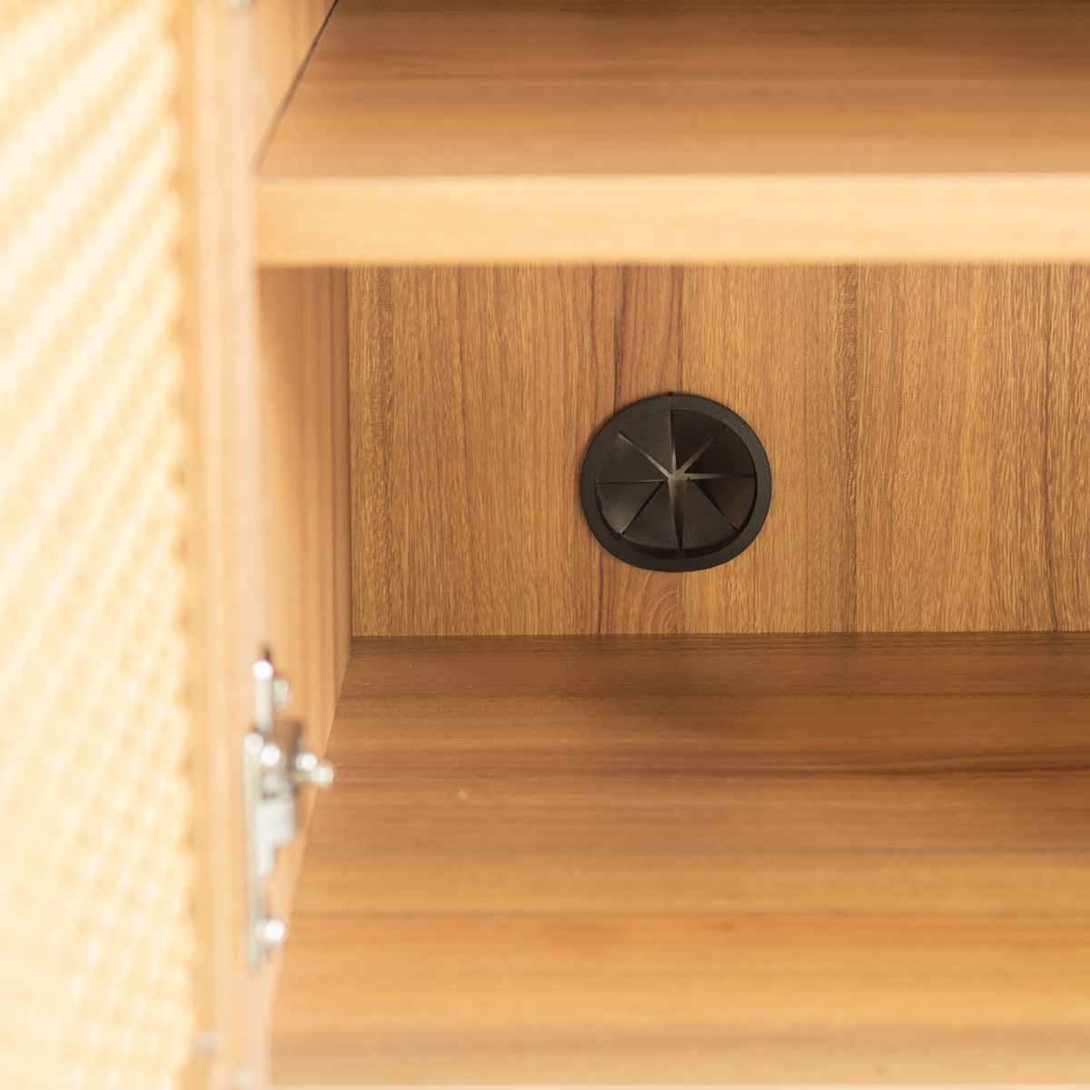 キャビネット 幅90cm ラタン調 マルシェシリーズ ( 棚 ラック 扉 リビング収納 可動棚 飾り棚 家具 かごめ編 ナチュラル 配線穴 )