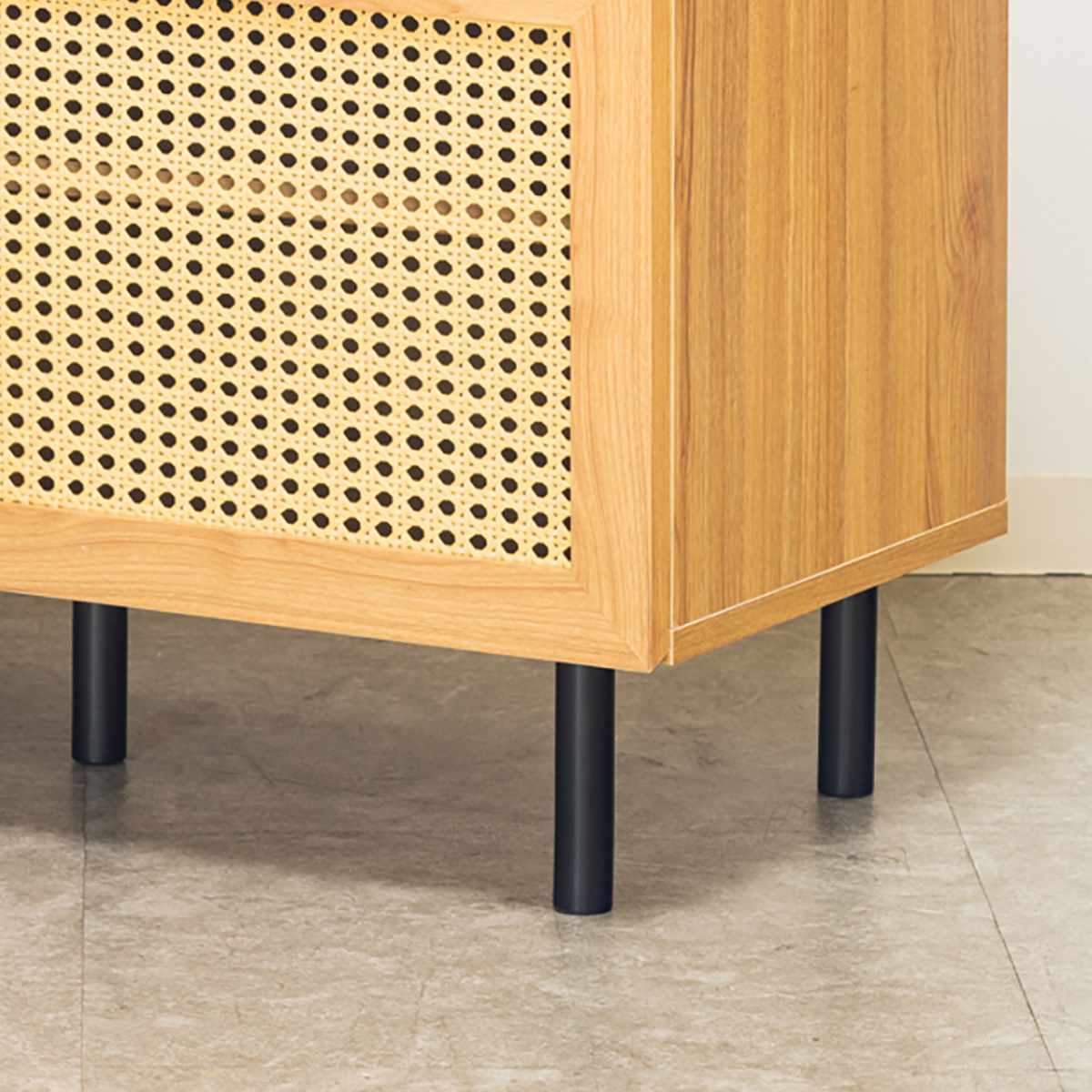 キャビネット 幅90cm ラタン調 マルシェシリーズ ( 棚 ラック 扉 リビング収納 可動棚 飾り棚 家具 かごめ編 ナチュラル 配線穴 )