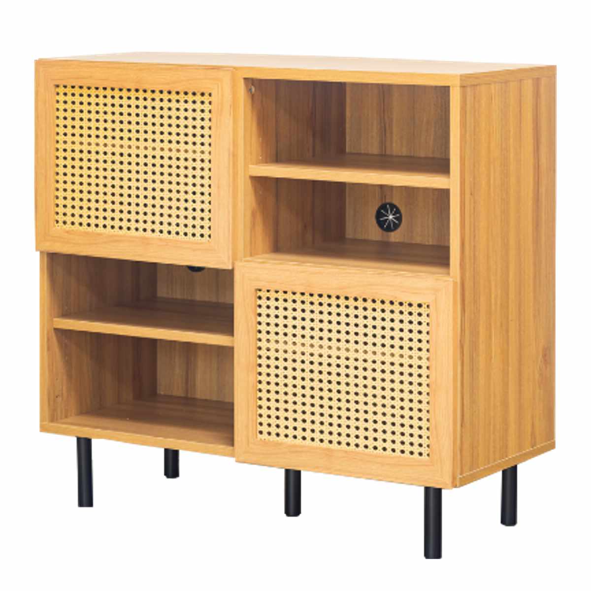 キャビネット 幅90cm ラタン調 マルシェシリーズ ( 棚 ラック 扉 リビング収納 可動棚 飾り棚 家具 かごめ編 ナチュラル 配線穴 )