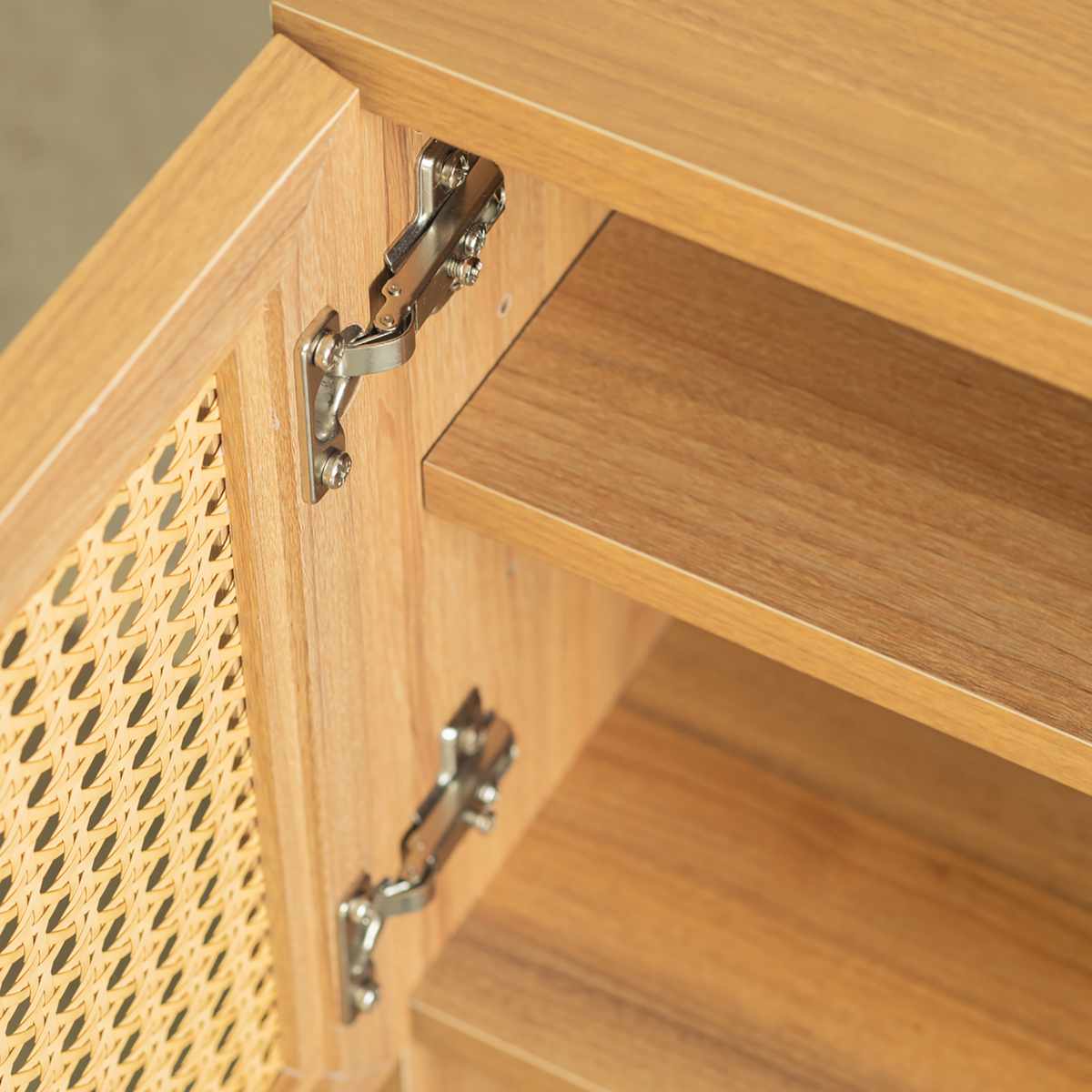 キャビネット 幅90cm ラタン調 マルシェシリーズ ( 棚 ラック 扉 リビング収納 可動棚 飾り棚 家具 かごめ編 ナチュラル 配線穴 )