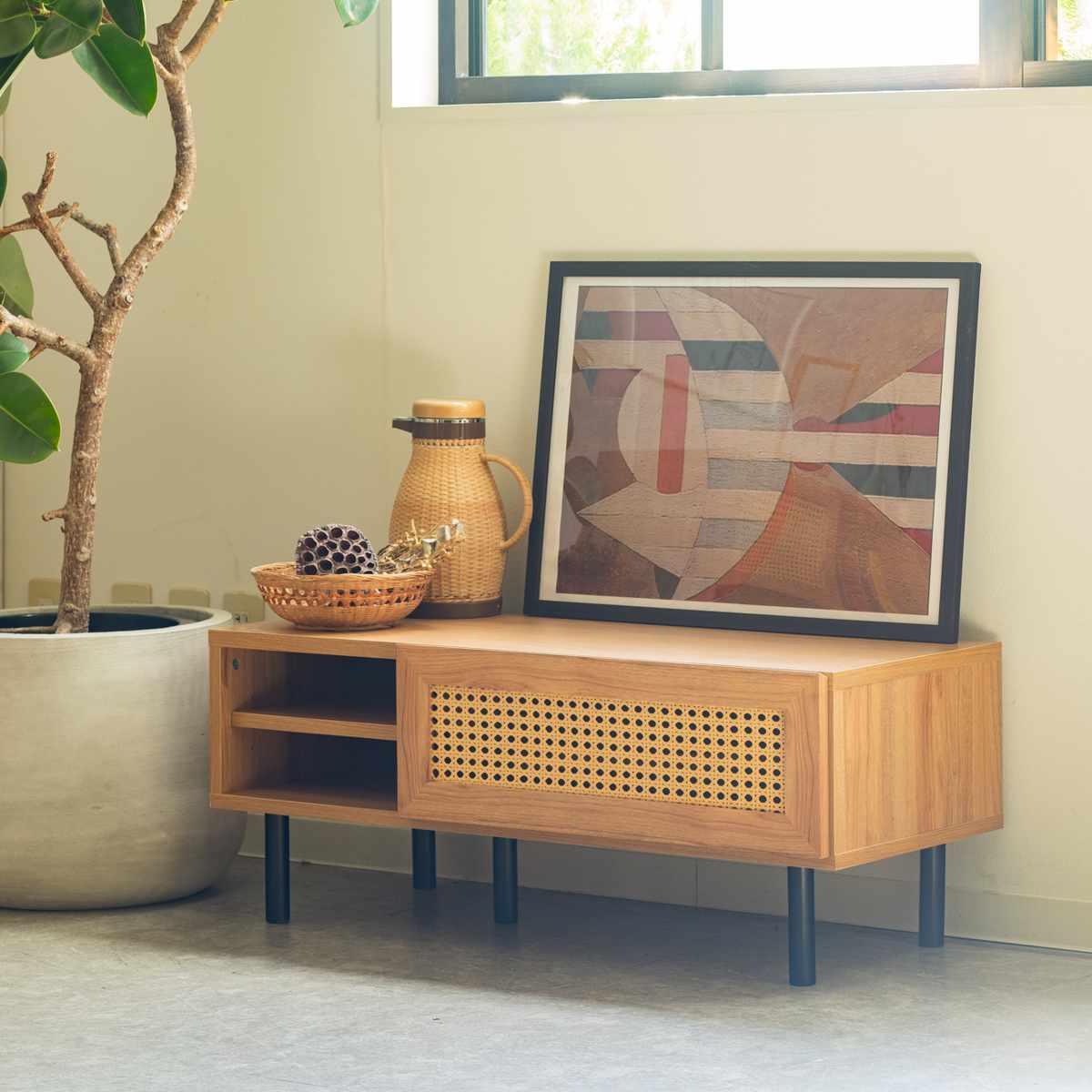 テレビ台 幅90cm 32インチ対応 ラタン調 マルシェシリーズ ( 32型対応 TV台 テレビボード AVラック 収納 ラック 棚 飾り棚 家具 かごめ編 ナチュラル 配線穴 )