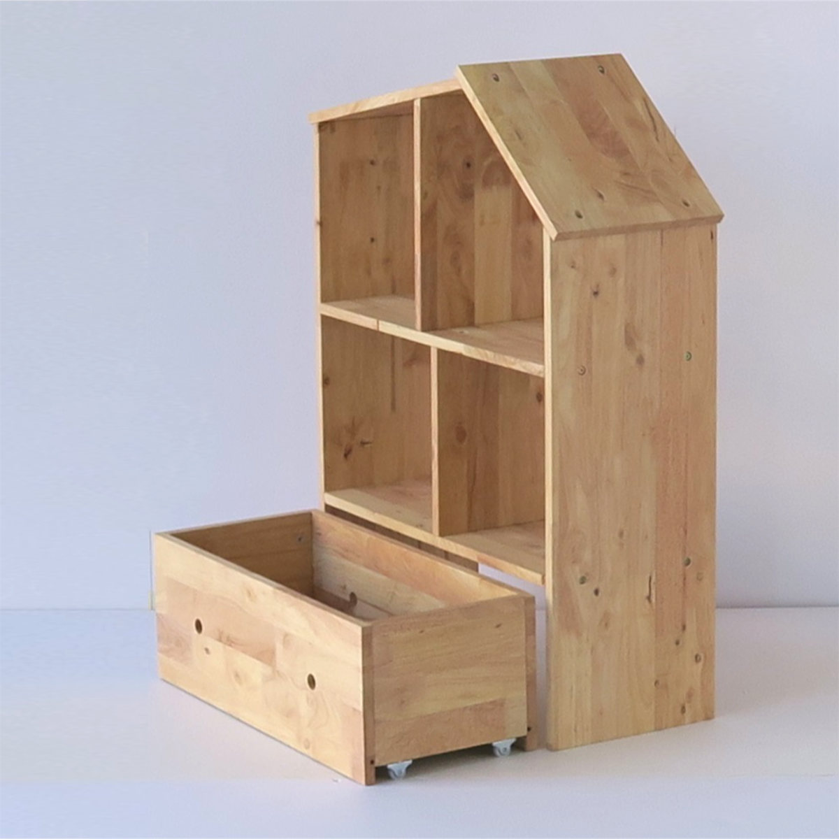 ハウスシェルフ 幅73.6cm 引出し付き ラバーウッド 無垢材 ( シェルフ ラック ハウス型 天然木 NATURAL SIGNATURE 木製 シンプル 飾り棚 棚 おもちゃ収納 コンパクト キッズ 収納 引き出し )