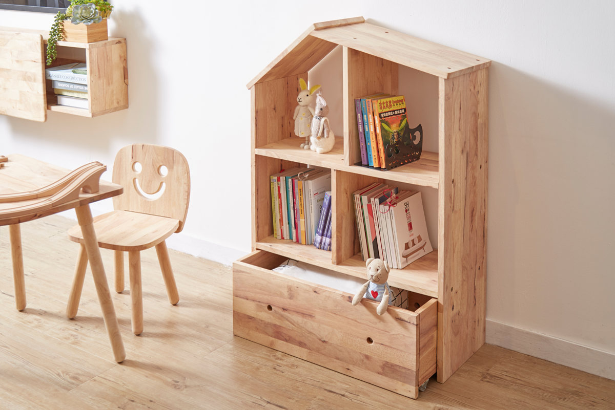 ハウスシェルフ 幅73.6cm 引出し付き ラバーウッド 無垢材 ( シェルフ ラック ハウス型 天然木 NATURAL SIGNATURE 木製 シンプル 飾り棚 棚 おもちゃ収納 コンパクト キッズ 収納 引き出し )