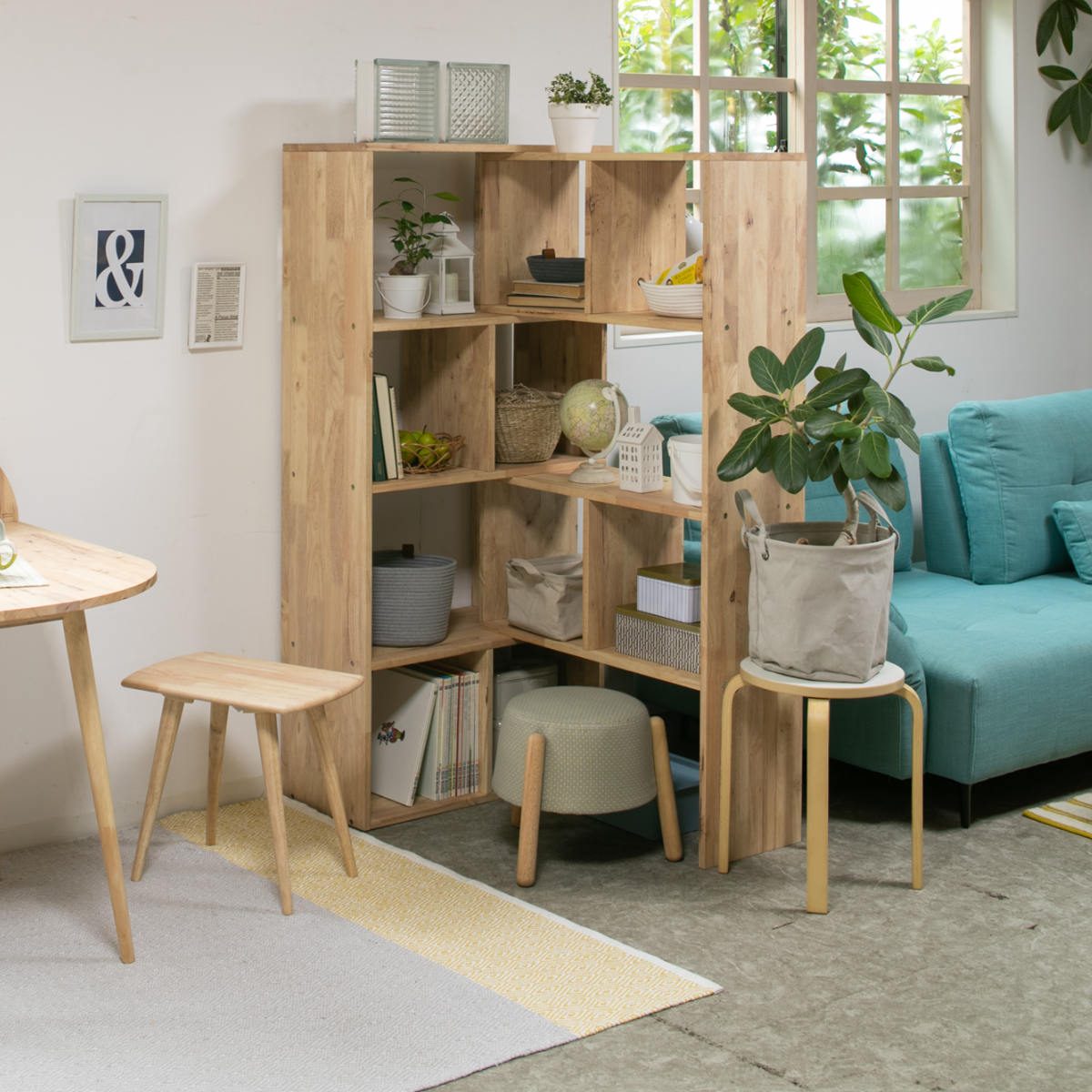 伸縮シェルフ 幅75.2~145cm ラバーウッド 無垢材 ( シェルフ ラック 伸縮 天然木 NATURAL SIGNATURE 木製 シンプル 飾り棚 棚 コーナー L字 間仕切り 収納 )