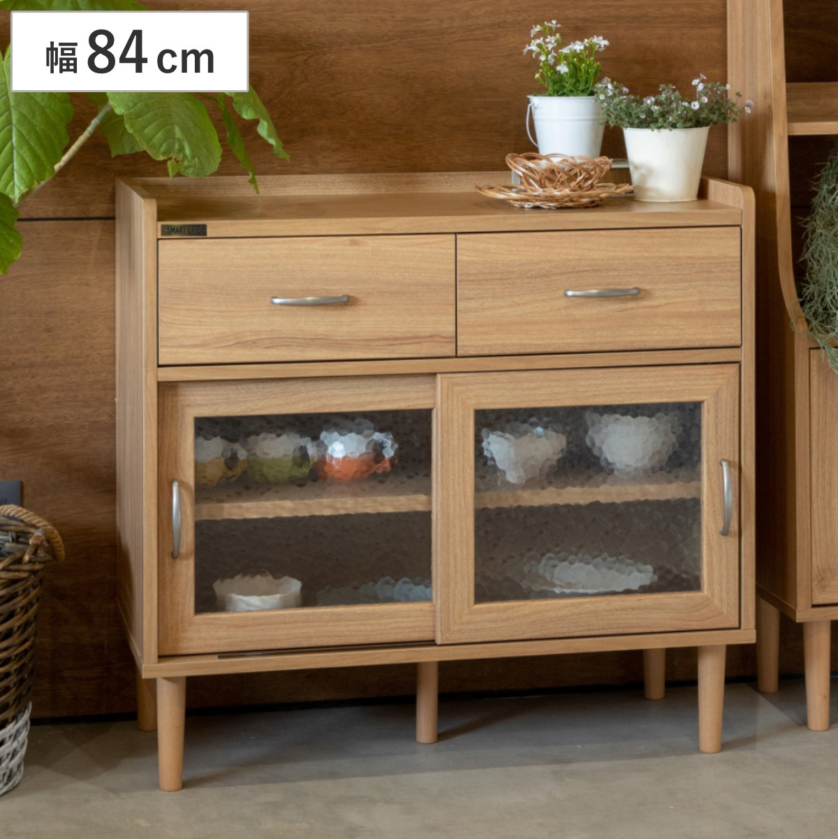 木製 キャビネット 飾り棚 105cm幅 レトロ キャビネット 幅84cm すりガラス扉 （ ジェロディ joredy ラック