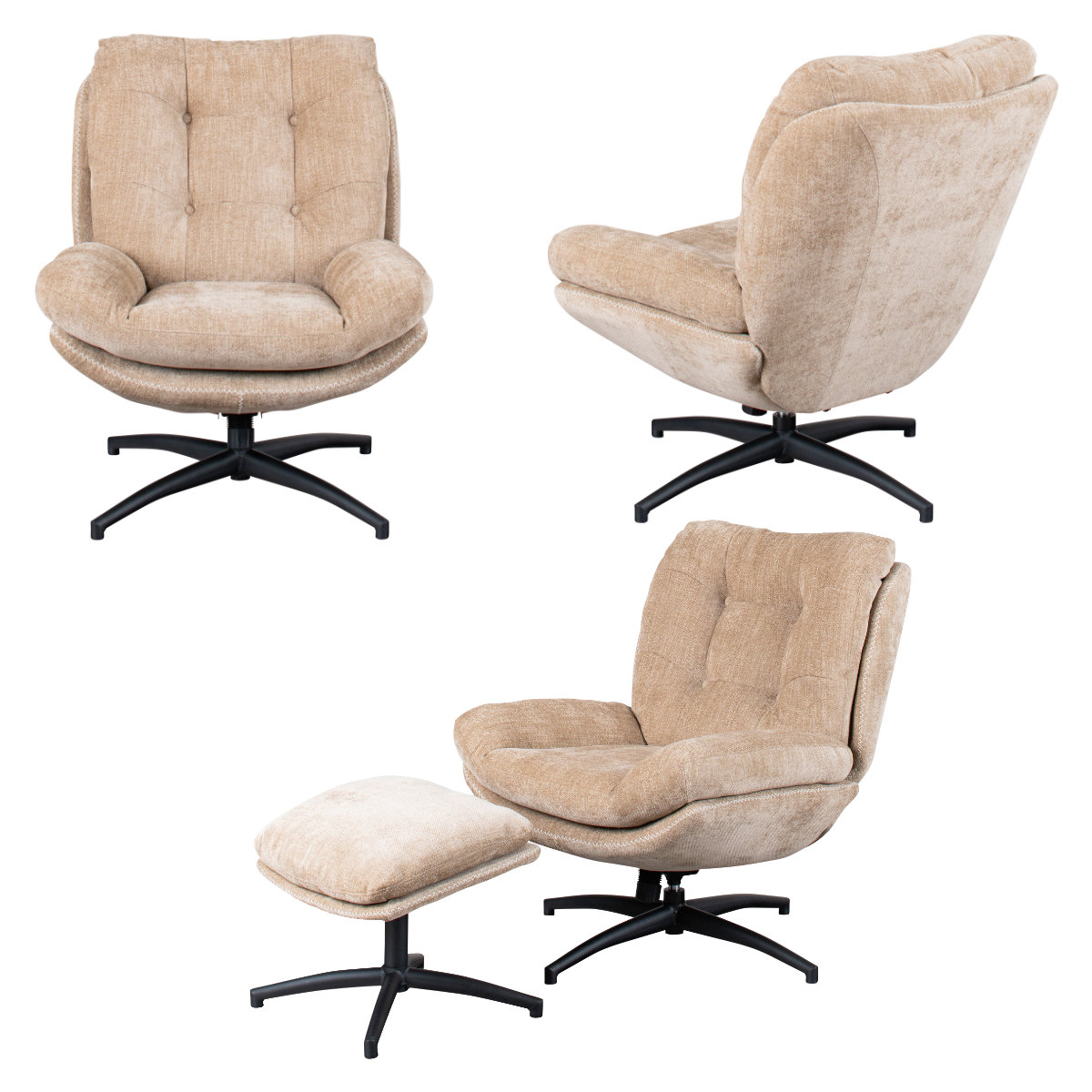 リビングチェア 座面高46cm オットマン付 シャルレ ( パーソナルチェア チェア 1人掛け 椅子 ロッキング機能 アームレス オットマン ハイバック 回転 リラックス チェアー イス いす 足置き リビング ファブリック 座面 広い ) 【ベージュ】 ベージュ