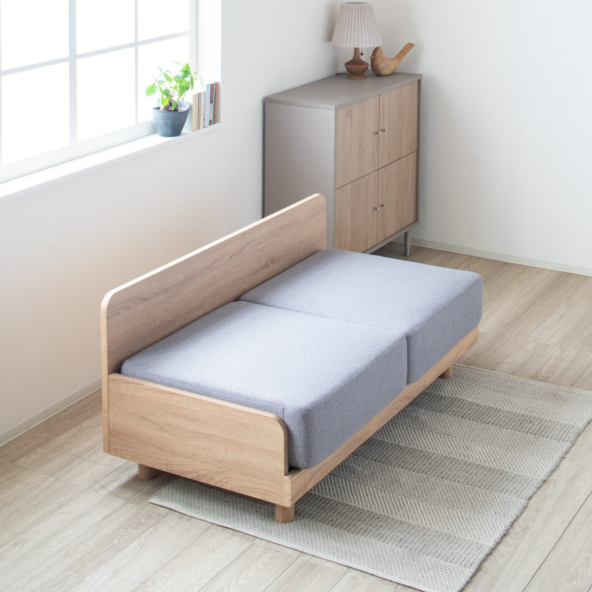 ソファ 2人掛け 幅140cm ピオ ( ソファー コンパクト リビングソファ 二人用 ローソファ フロアソファ アームレス 北欧風 座面 広め ファブリック 通気性 スノコ 省スペース おしゃれ ) 【カーキ】 カーキ