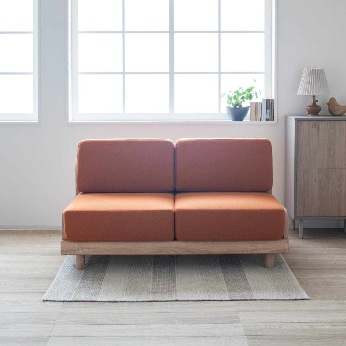 ソファ 2人掛け 幅140cm ピオ ( ソファー コンパクト リビングソファ 二人用 ローソファ フロアソファ アームレス 北欧風 座面 広め ファブリック 通気性 スノコ 省スペース おしゃれ ) 【カーキ】 カーキ