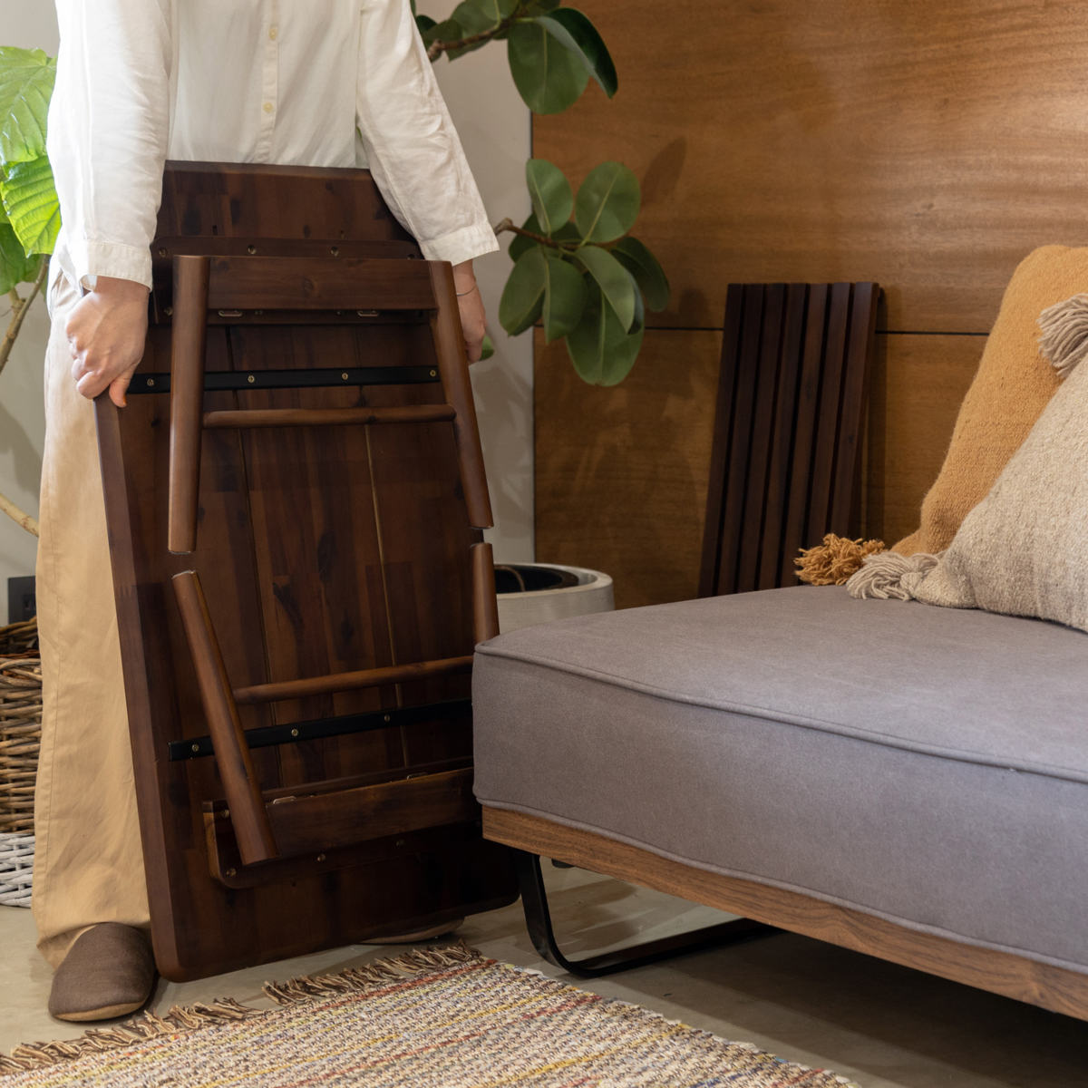 リビングテーブル 幅90cm 長方形 折りたたみ 収納棚付 コティ2 ( テーブル 机 リビング ローテーブル センターテーブル 木製 天然木 収納 棚板 折り畳み 完成品 コーヒーテーブル おしゃれ 木製テーブル 省スペース )