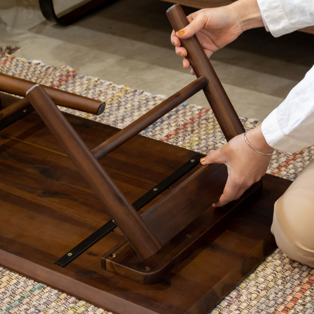 リビングテーブル 幅90cm 長方形 折りたたみ 収納棚付 コティ2 ( テーブル 机 リビング ローテーブル センターテーブル 木製 天然木 収納 棚板 折り畳み 完成品 コーヒーテーブル おしゃれ 木製テーブル 省スペース )