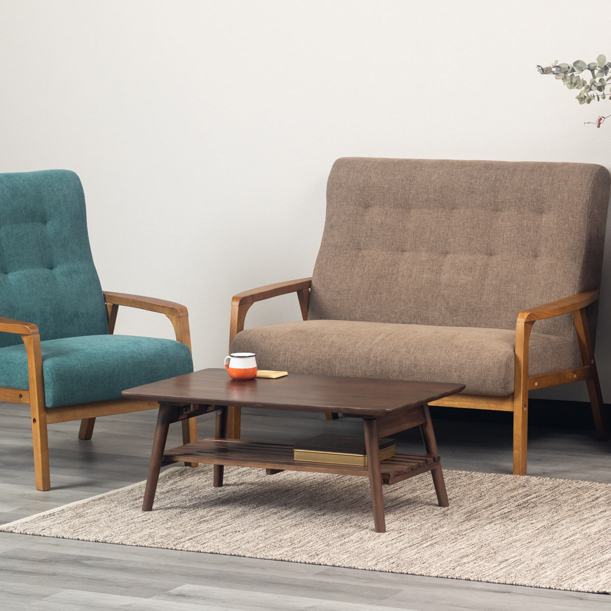 リビングテーブル 幅90cm 長方形 折りたたみ 収納棚付 コティ2 ( テーブル 机 リビング ローテーブル センターテーブル 木製 天然木 収納 棚板 折り畳み 完成品 コーヒーテーブル おしゃれ 木製テーブル 省スペース )