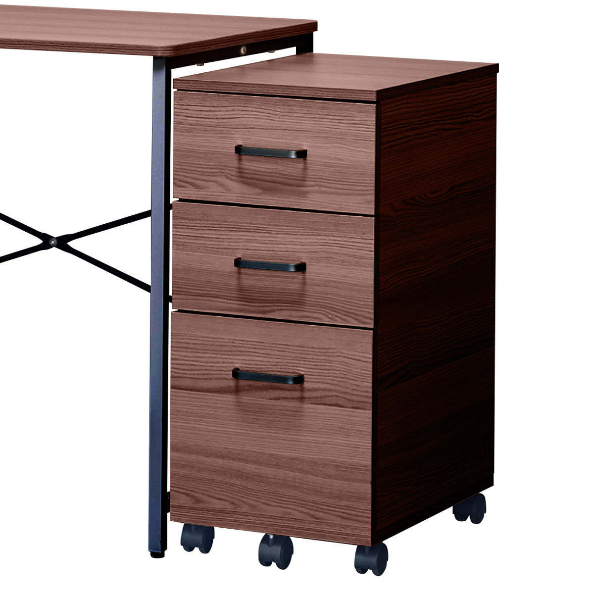デスクワゴン 3段 コンパクト 幅30cm トライベッカ ( ワゴン サイドワゴン 引き出し 収納 デスク横 サイドチェスト フルオープン A4サイズ 脇机 キャビネット サイドキャビネット 書斎 書類整理 おしゃれ ) 【ブラウン×ブラック】 ブラウン×ブラック