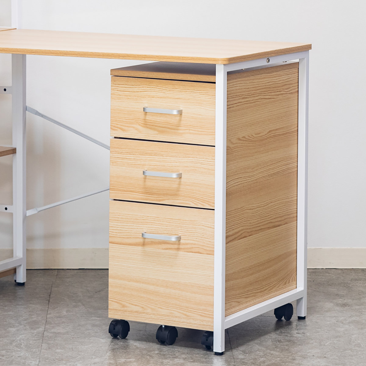 デスクワゴン 3段 コンパクト 幅30cm トライベッカ ( ワゴン サイドワゴン 引き出し 収納 デスク横 サイドチェスト フルオープン A4サイズ 脇机 キャビネット サイドキャビネット 書斎 書類整理 おしゃれ ) 【ブラウン×ブラック】 ブラウン×ブラック