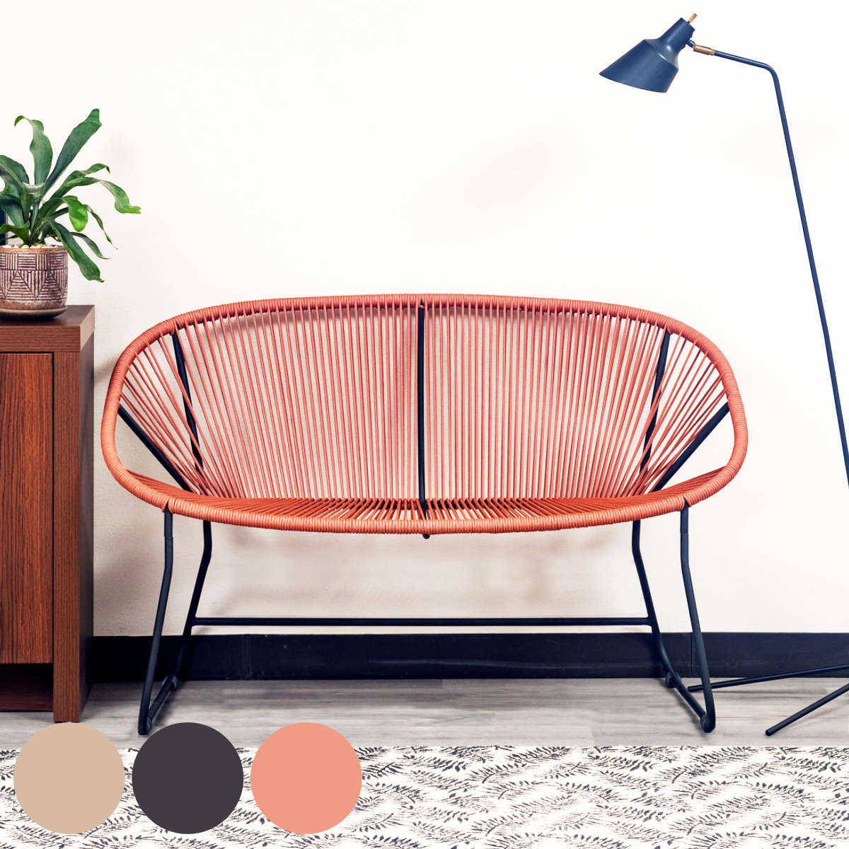 ベンチ 幅125cm 座面高43.5cm ロープベンチ ダフネ （ チェアー イス 椅子 2人掛け ロープ スチール 軽量 2人用 リビングチェア ダイニングベンチ スタイリッシュ おしゃれ カフェチェア パーソナルチェア いす リビング ダイニング ） 【ダークグレー】