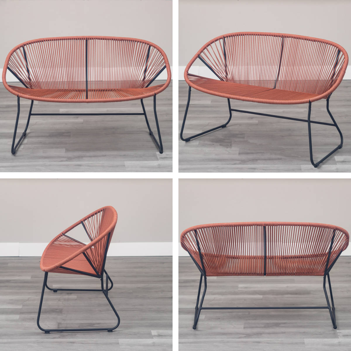 ベンチ 幅125cm 座面高43.5cm ロープベンチ ダフネ ( チェアー イス 椅子 2人掛け ロープ スチール 軽量 2人用 リビングチェア ダイニングベンチ スタイリッシュ おしゃれ カフェチェア パーソナルチェア いす リビング ダイニング ) 【アイボリー】 アイボリー