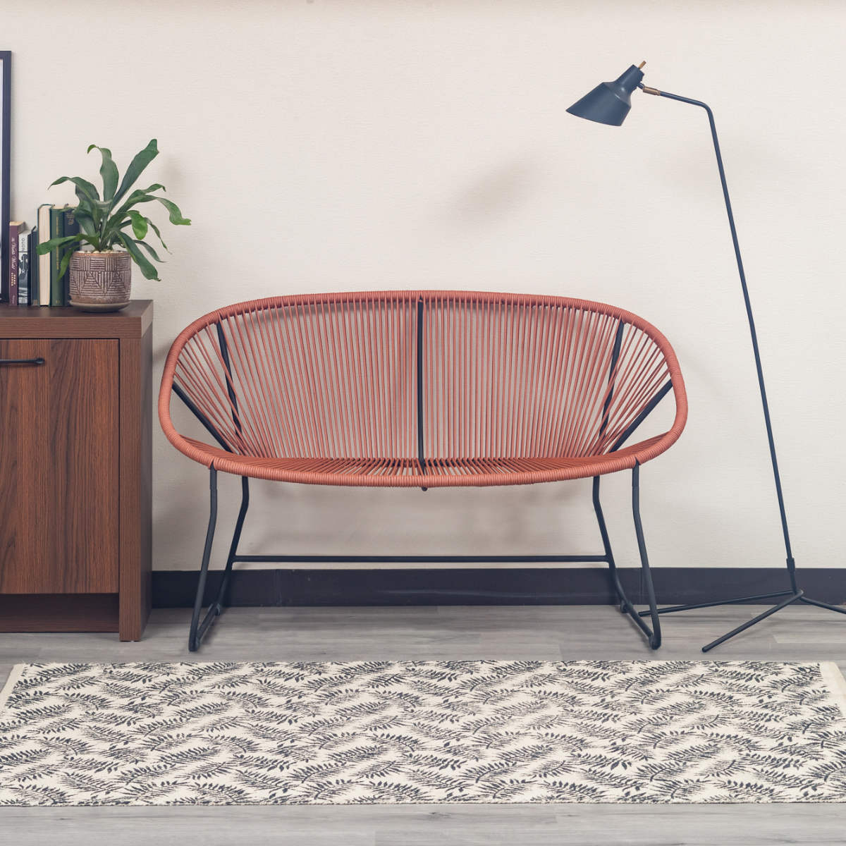 ベンチ 幅125cm 座面高43.5cm ロープベンチ ダフネ ( チェアー イス 椅子 2人掛け ロープ スチール 軽量 2人用 リビングチェア ダイニングベンチ スタイリッシュ おしゃれ カフェチェア パーソナルチェア いす リビング ダイニング ) 【アイボリー】 アイボリー