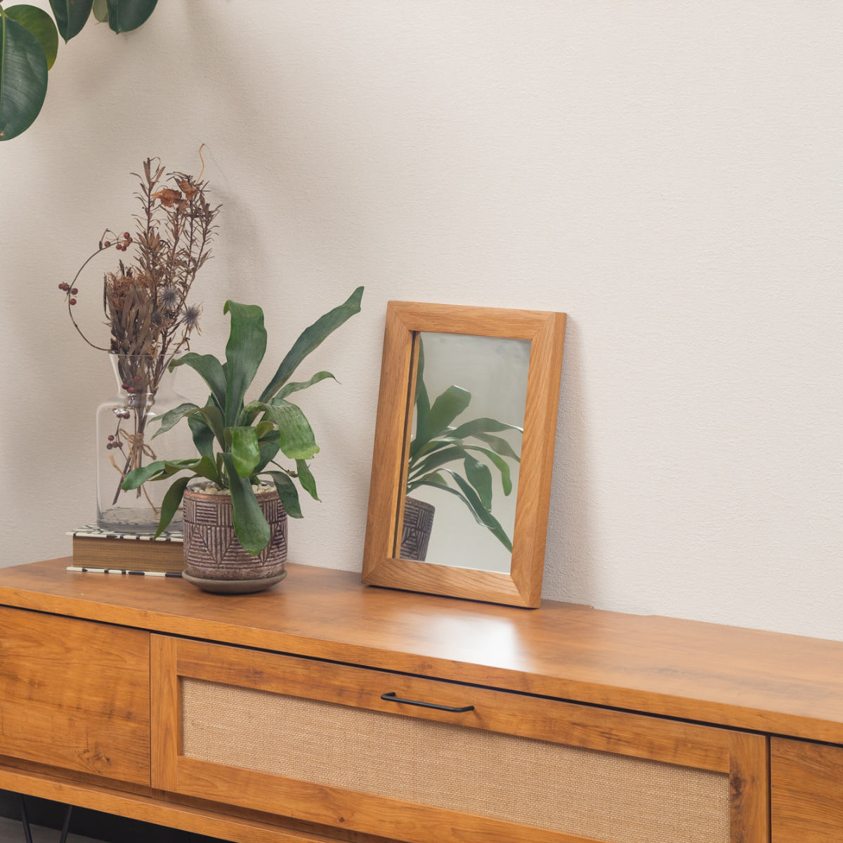 立てかけミラー 30×40cm フレア ( ミラー 鏡 ウォールミラー 立て掛け 天然木 木製フレーム 置き型 かがみ 玄関 四角 オーク無垢材 ナチュラル )