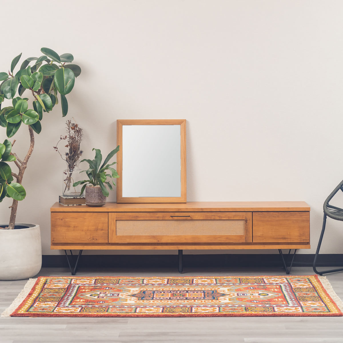 立てかけミラー 50×60cm フレア ( ミラー 鏡 ウォールミラー 立て掛け 天然木 木製フレーム 置き型 かがみ 玄関 四角 オーク無垢材 ナチュラル )