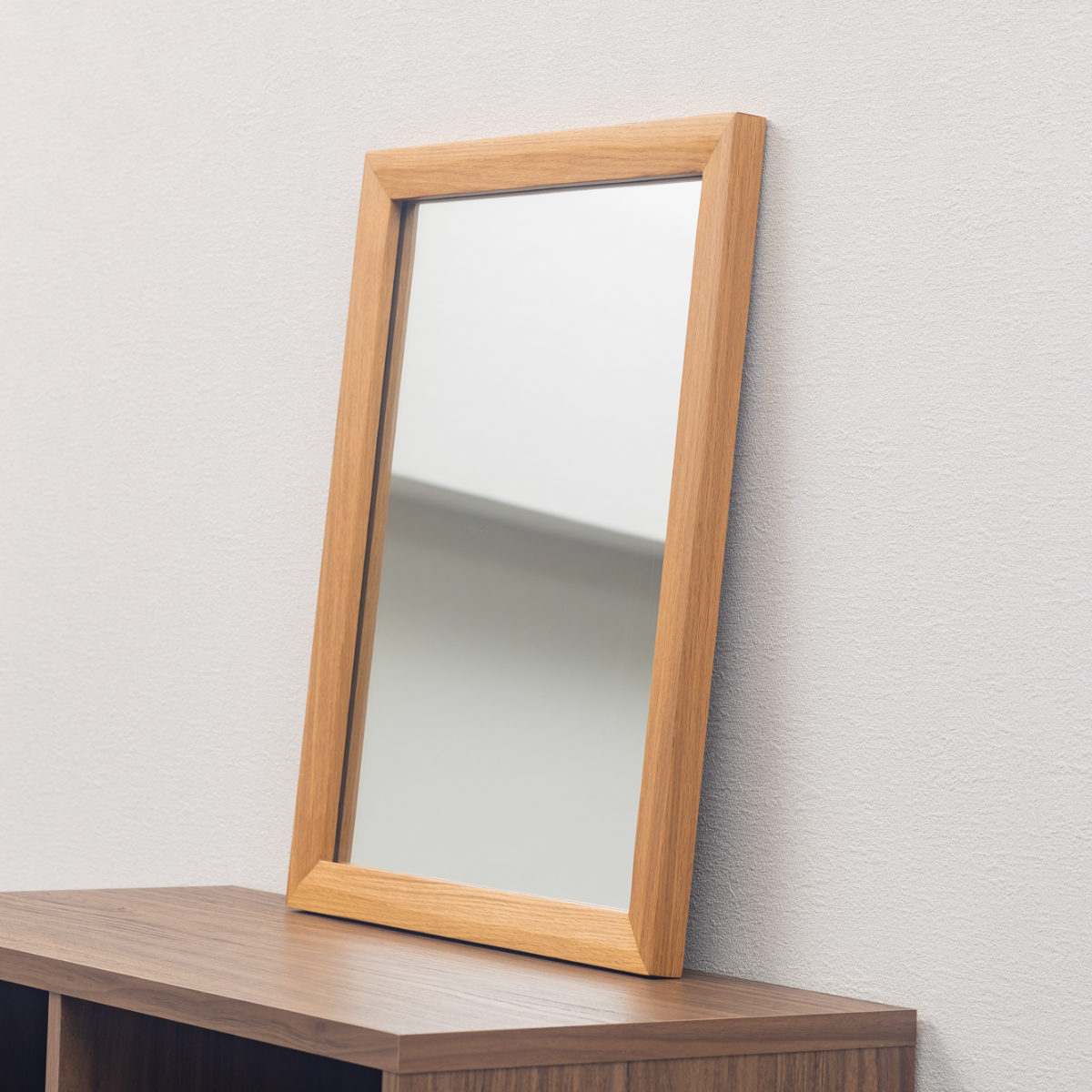 立てかけミラー 50×60cm フレア ( ミラー 鏡 ウォールミラー 立て掛け 天然木 木製フレーム 置き型 かがみ 玄関 四角 オーク無垢材 ナチュラル )