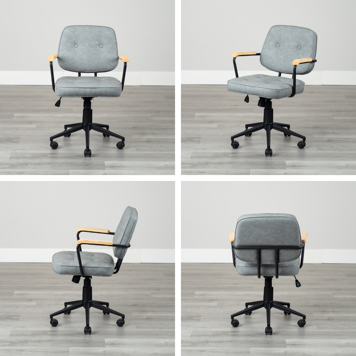 オフィスチェア 肘付 昇降式 座面高43~51cm エイム ( ワークチェア パソコンチェア ロッキング機能 肘掛け 高さ調節 レザー調 キャスター付き イス オフィス 仕事 ダイニング 在宅 勉強椅子 疲れにくい おしゃれ ) 【グレー】 グレー