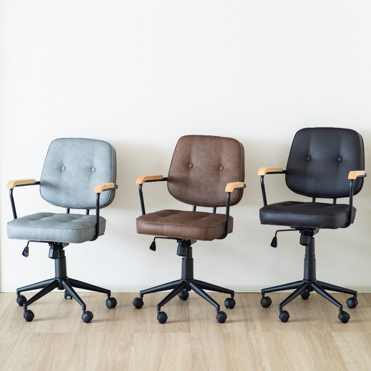 オフィスチェア 肘付 昇降式 座面高43~51cm エイム ( ワークチェア パソコンチェア ロッキング機能 肘掛け 高さ調節 レザー調 キャスター付き イス オフィス 仕事 ダイニング 在宅 勉強椅子 疲れにくい おしゃれ ) 【グレー】 グレー