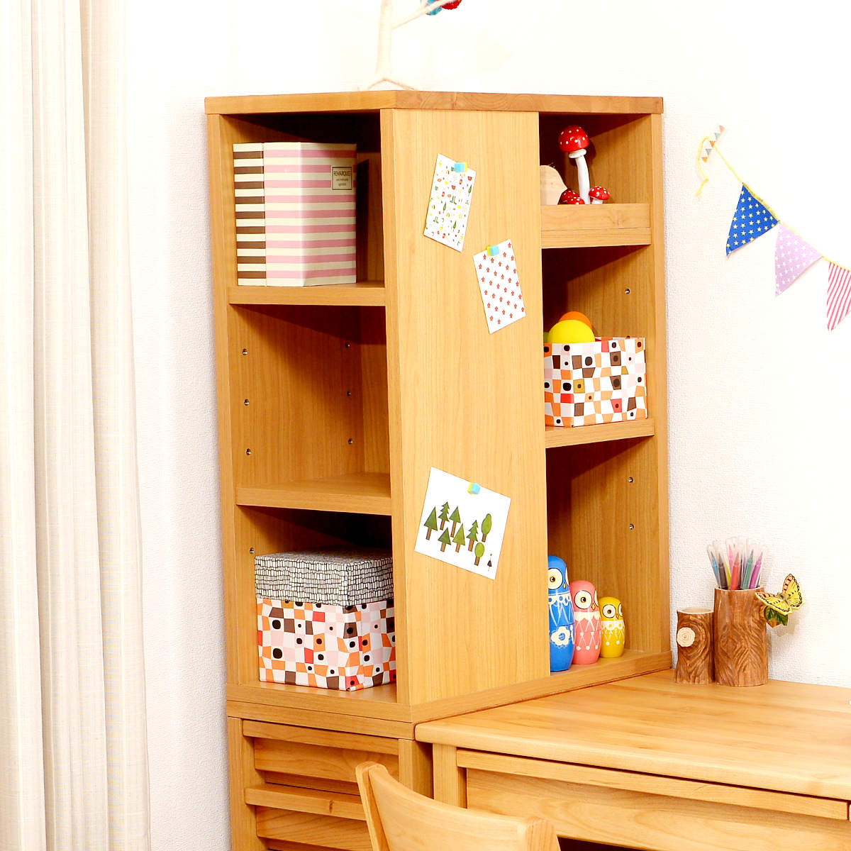 オープンラック 幅30cm シェルフ 学習机 トライA専用 ( ラック 棚 収納 木製 天然木 本棚 デスク横 スリム 木製ラック コンパクト マグネット対応 完成品 デスクサイドラック 整理 整頓 ウッドラック 学習教材 3方向 出し入れ )