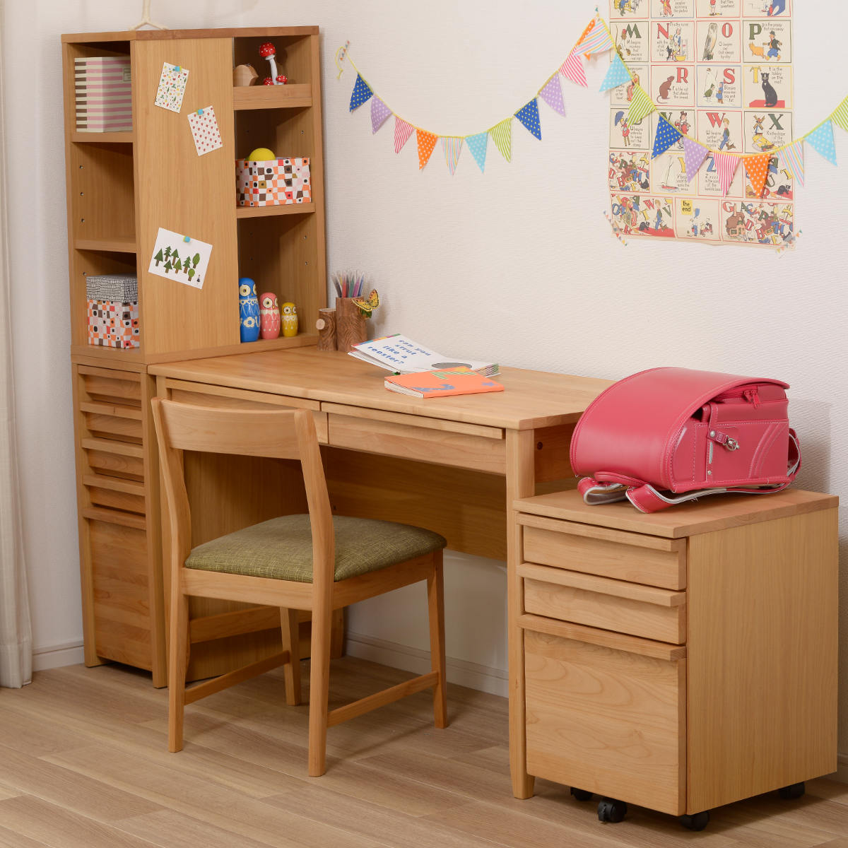 チェスト 幅30cm 学習机 トライA専用 ( サイドチェスト デスク横 引き出し 5段 トレー 収納 木製 天然木 リビング スリム コンパクト 完成品 整理 整頓 学習教材 デスク サイド スリムチェスト おしゃれ デスクワゴン )