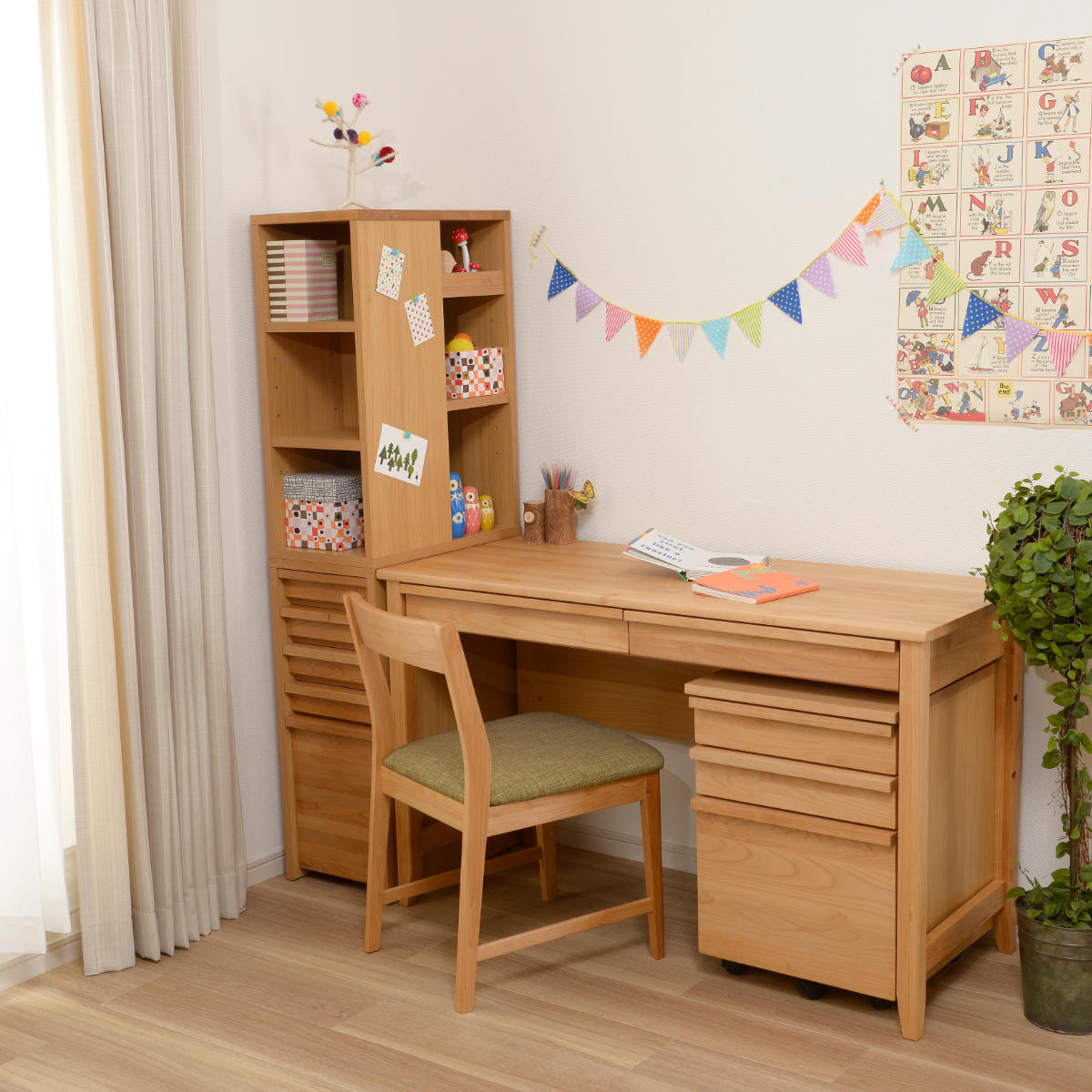 チェスト 幅30cm 学習机 トライA専用 ( サイドチェスト デスク横 引き出し 5段 トレー 収納 木製 天然木 リビング スリム コンパクト 完成品 整理 整頓 学習教材 デスク サイド スリムチェスト おしゃれ デスクワゴン )