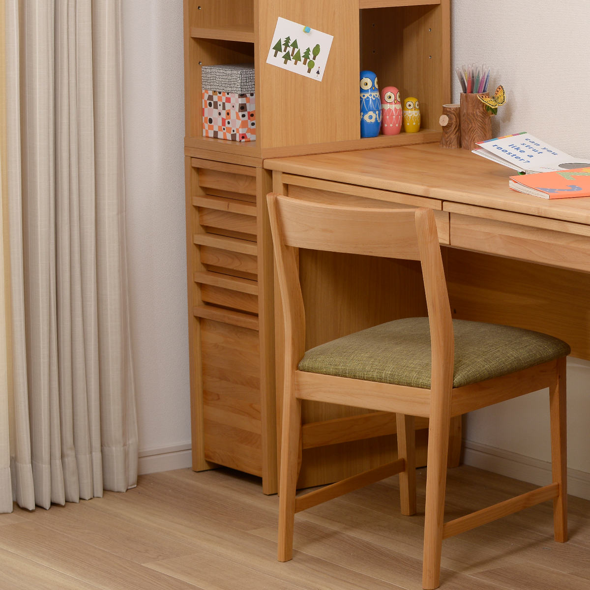 チェスト 幅30cm 学習机 トライA専用 ( サイドチェスト デスク横 引き出し 5段 トレー 収納 木製 天然木 リビング スリム コンパクト 完成品 整理 整頓 学習教材 デスク サイド スリムチェスト おしゃれ デスクワゴン )